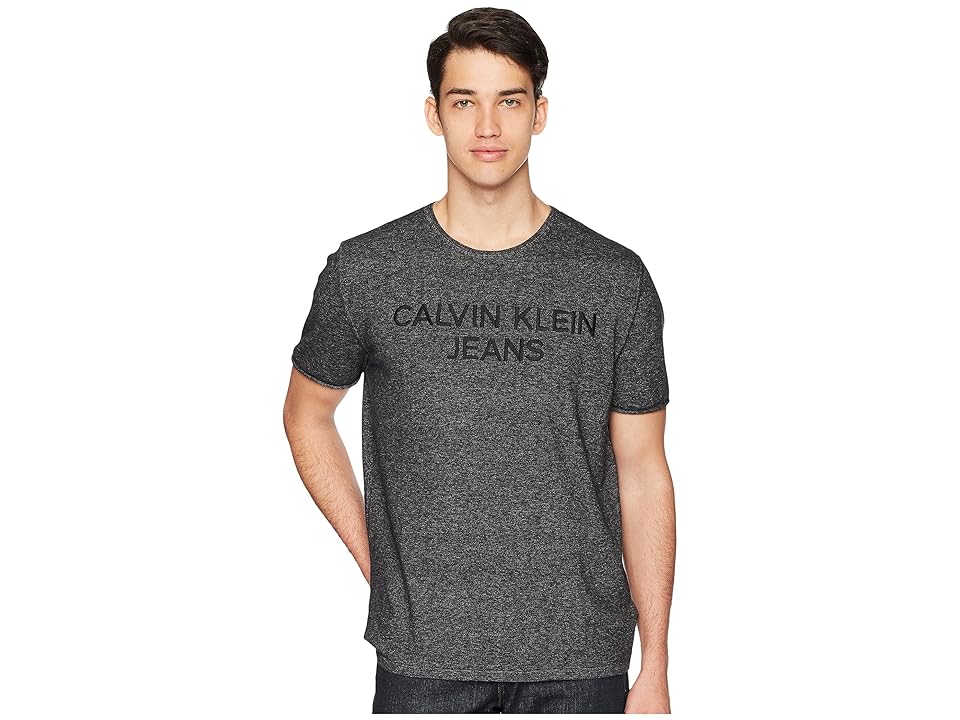 

Calvin Klein Jeans Embroidered Logo Crew Neck Tee (Marled Black) Men's T Shirt