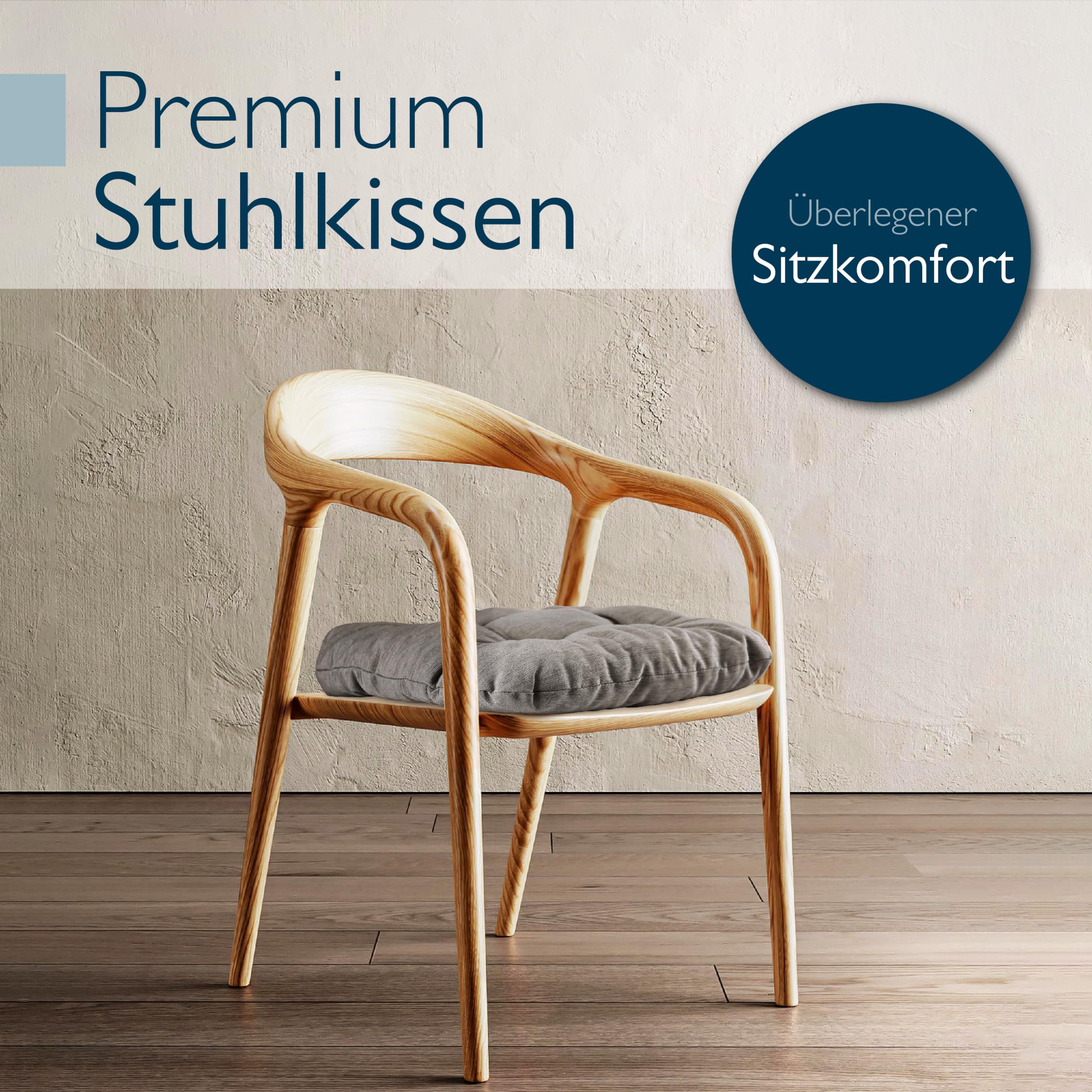Beautissu 2er Set Premium Stuhlkissen UV-beständig Robust für Balkonstühle | 40x40cm Hellgrau 8cm dick Sitzkissen Outdoor Polster Gartenstuhl Sitzpolster Stuhl Kissen Indoor Sitzauflage HighLux SK