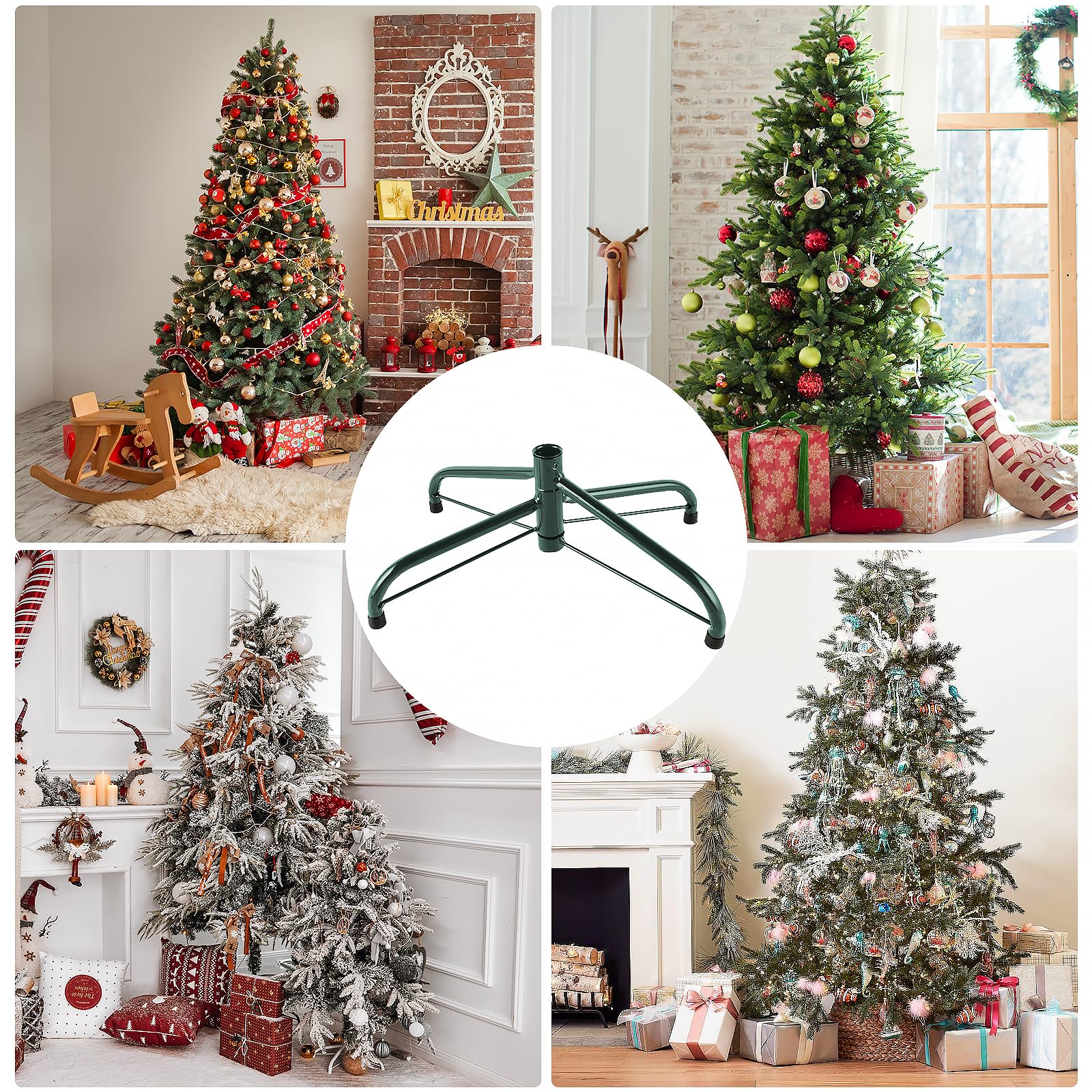 Supporto per Albero di Natale, Pieghevole, 40 cm, in Metallo, con Piedini in Gomma, Grande Stabile, per Interni ed Esterni, Decorazione Natalizia per Decorazioni Natalizie, Verde