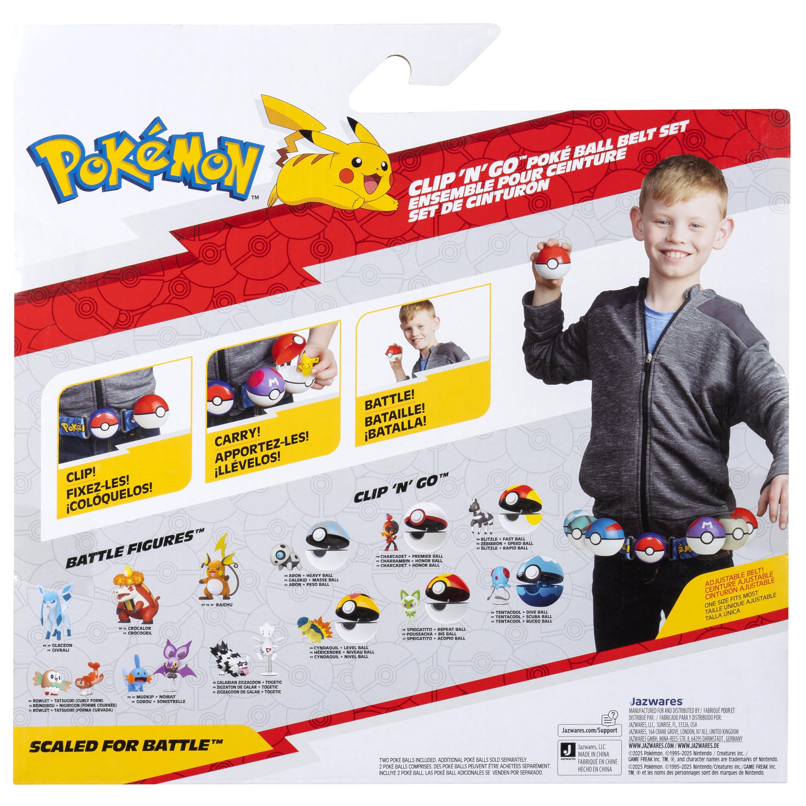 Pokémon PKW4167 - Evoli Clip ‘N’ Go Gürtel-Set - Evoli Battle Figur mit Superball, Sympaball und Gürtel, offizielles Set