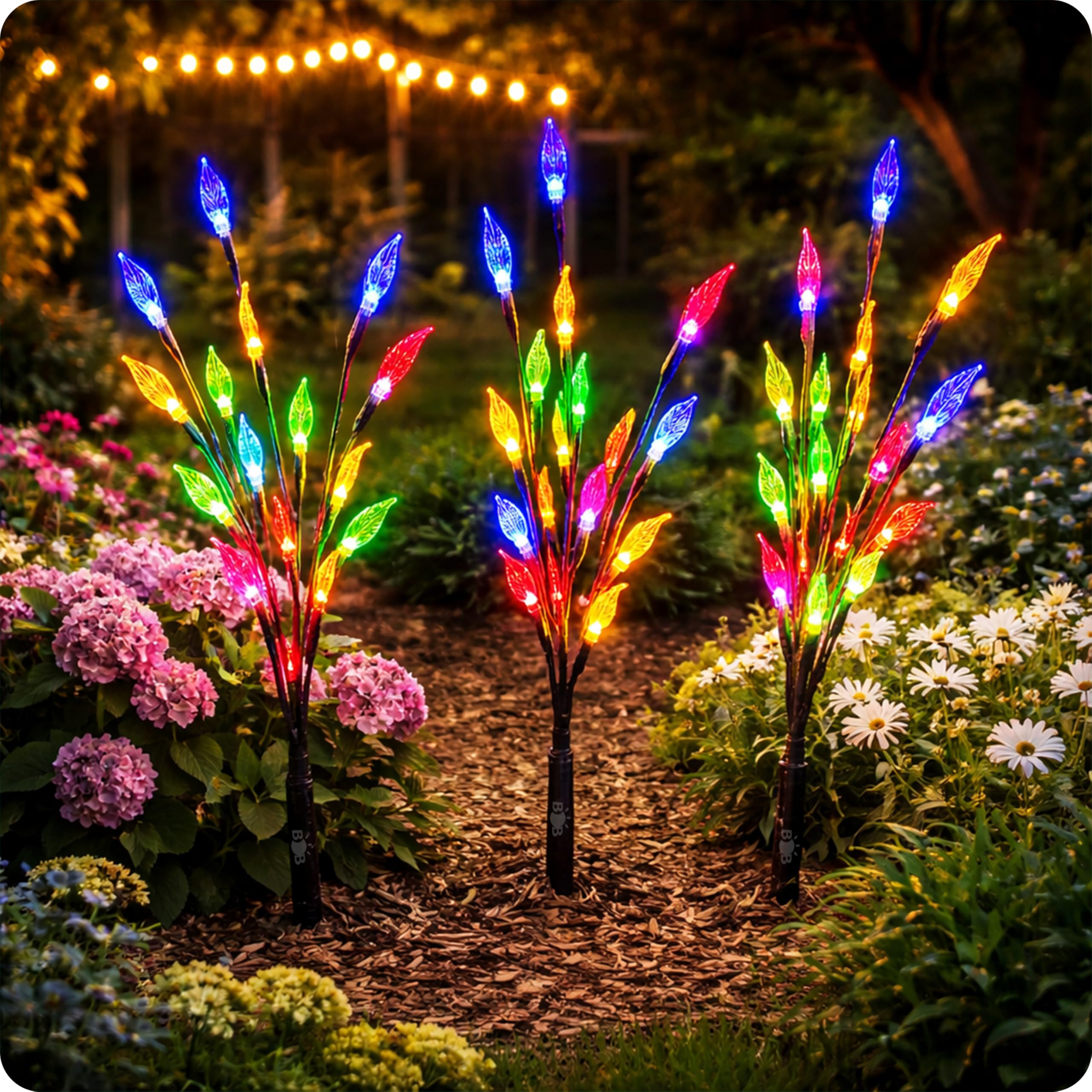 Solar Pathway Lights Garden, LED Solar Garden Lights Waterproof, Landscape Lighting for Yard Lawn Patio Walkway Driveway, Decorative Outdoor Solar Lights (3 Pack Solar Branch Lights (Multi))