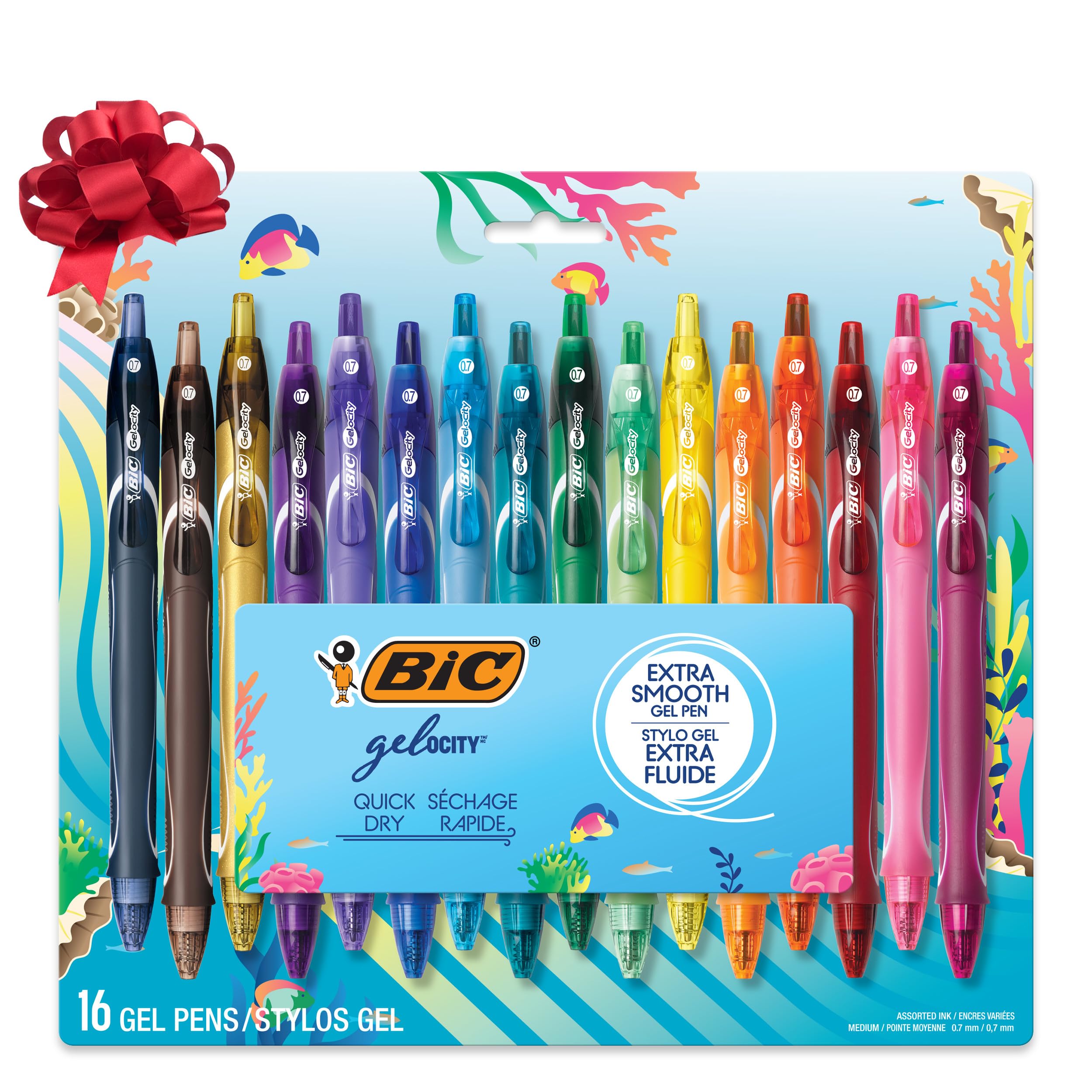 BIC Gelocity Quick Dry Ocean Themed Gel Pen Set with Fast-Drying Ink and Retractable Design, 16-Count in Assorted Ink