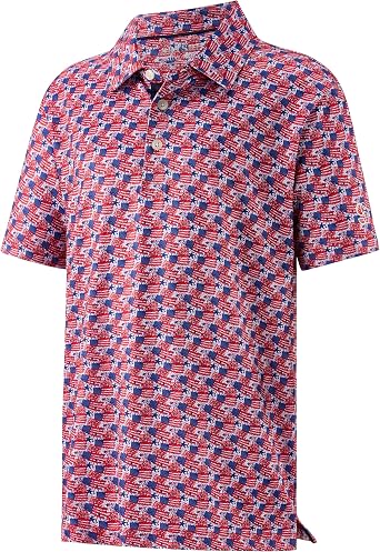 Youth Golf Shirts for Boys Performance Short Sleeve Polo Quick Dry Collared Printed Kids Polo Shirts for Boy
