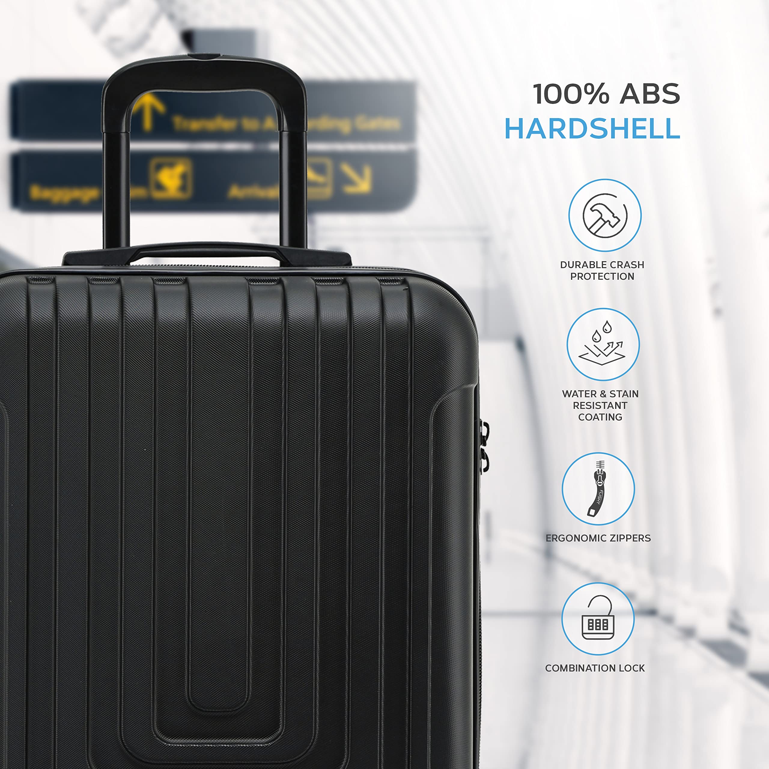 Flight Knight Premium Set of 2 Lightweight Cabin Suitcase - 8 Spinner Wheels - Built-in TSA Lock & USB Port - Luggage Approved for Over 100 Airlines Including Ryanair Priority - 55x40x20cm