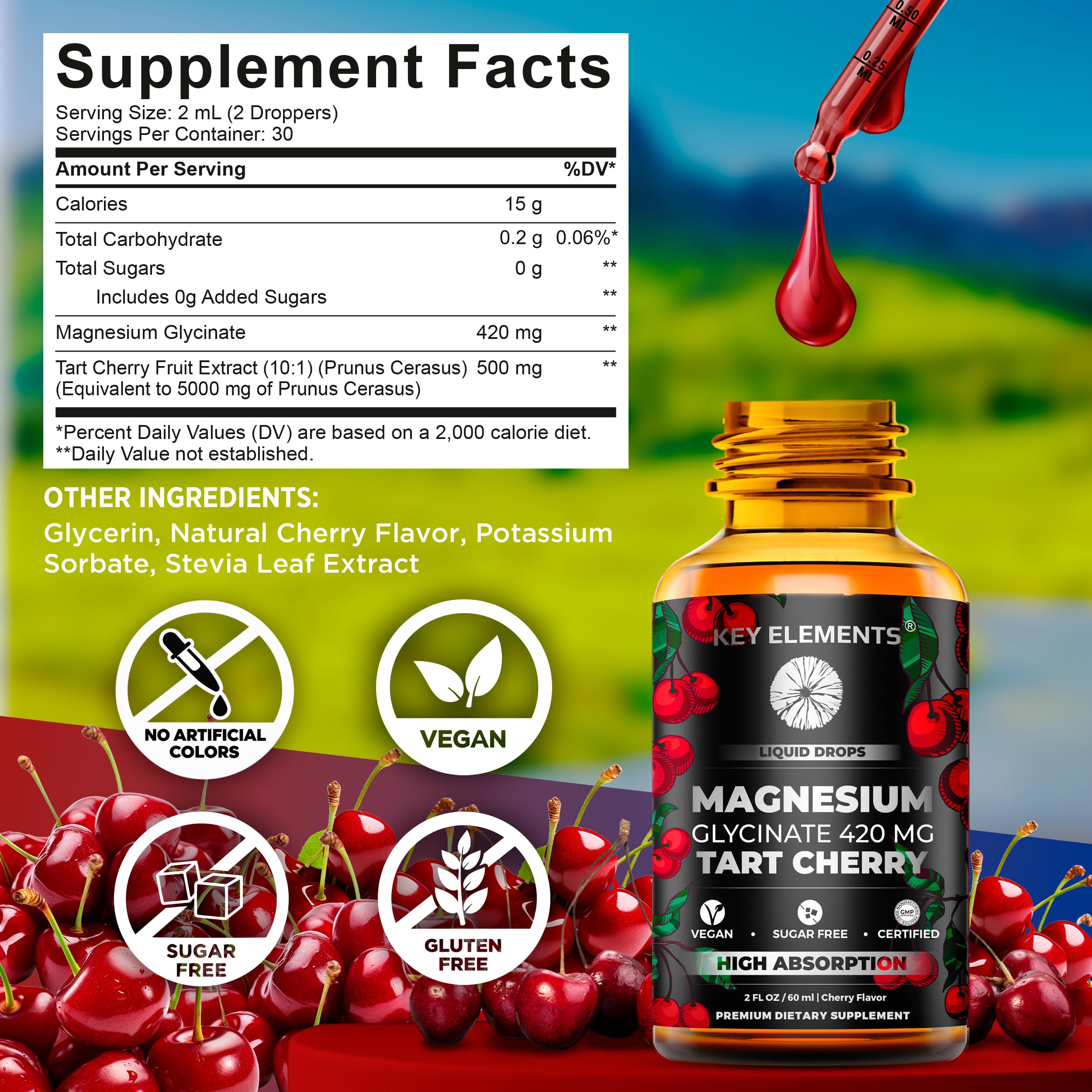 Liquid Magnesium Glycinate 420 Mg with Natural Tart Cherry Extract — Amazon image 6