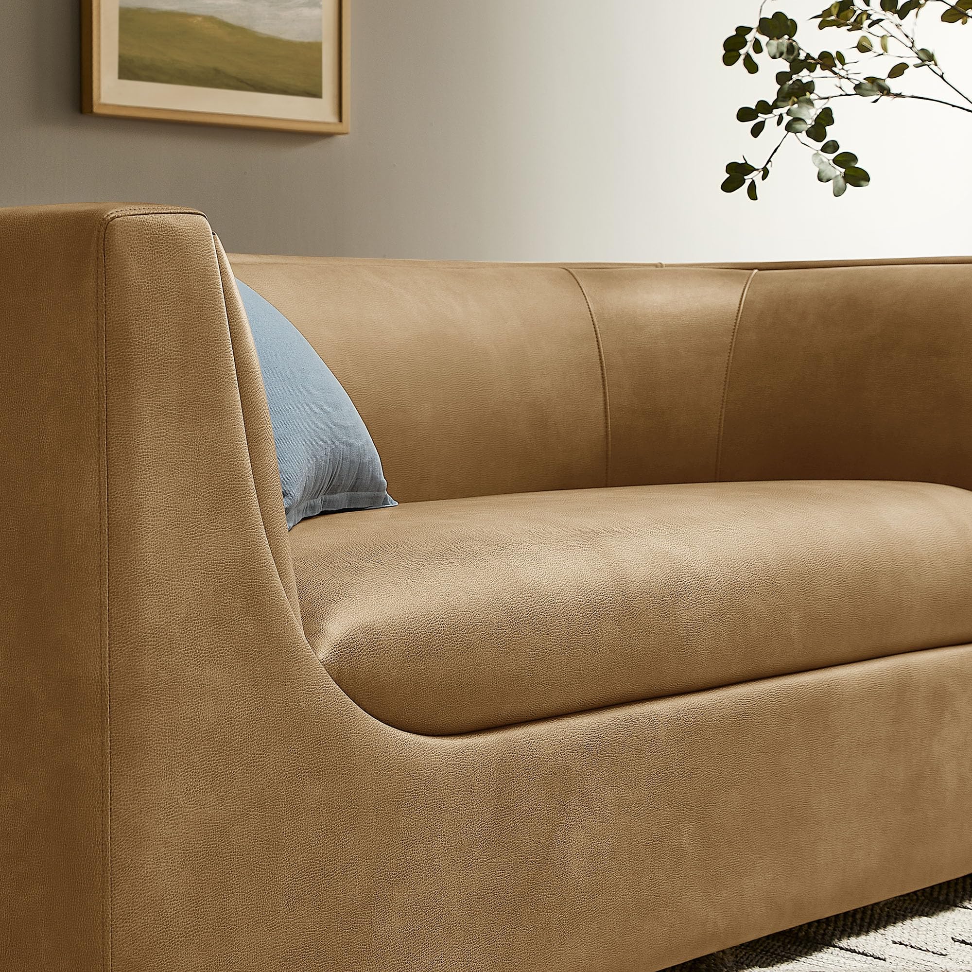 Modway Hilda 67 Inch Modern Curved Back Faux Leather Loveseat in Toast – Vegan L — product photo