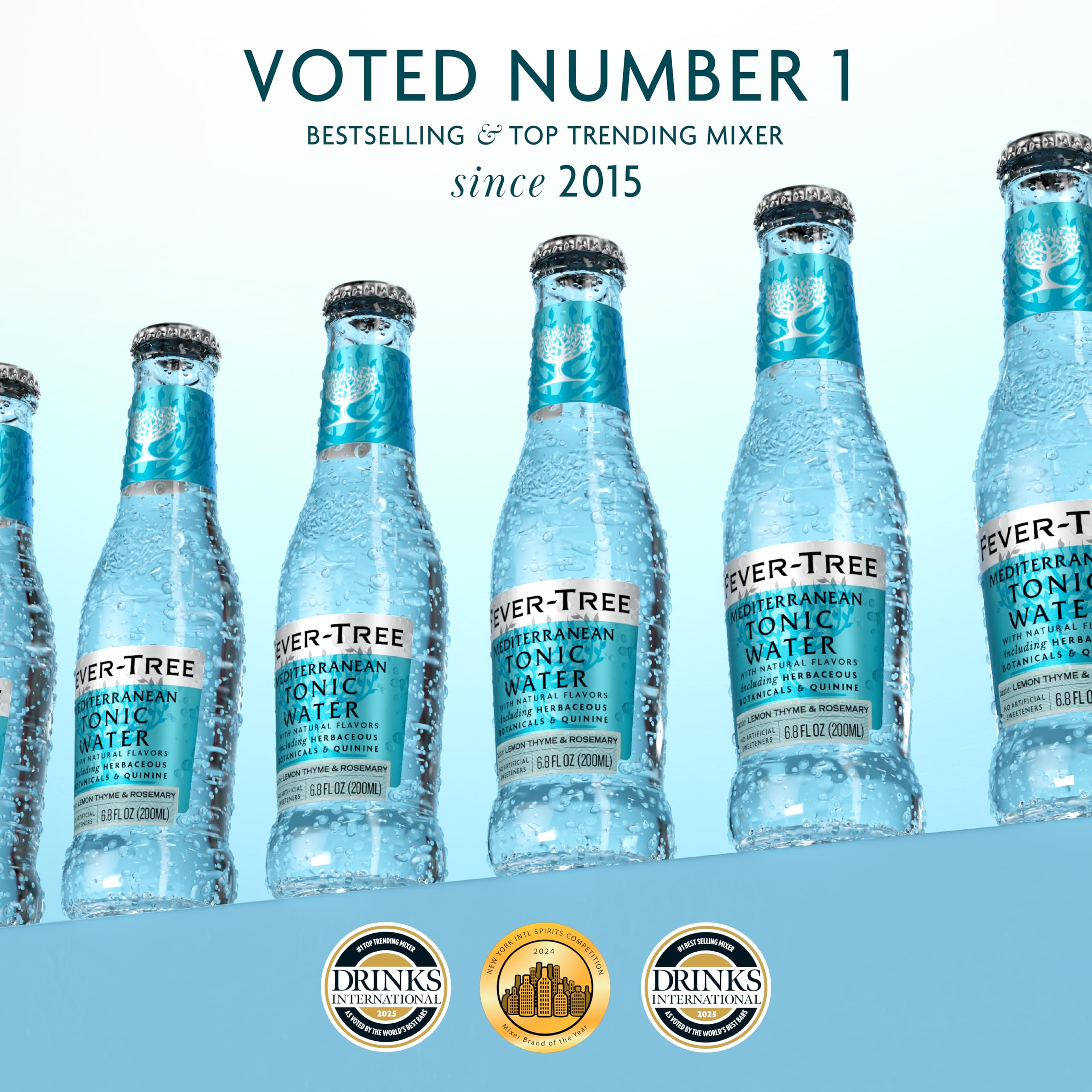 Fever-Tree Mediterranean Tonic Water – Premium Mixer for Cocktails and Mocktails, 6.8 fl oz Bottles, Pack of 24 – Naturally Sourced, Non-GMO
