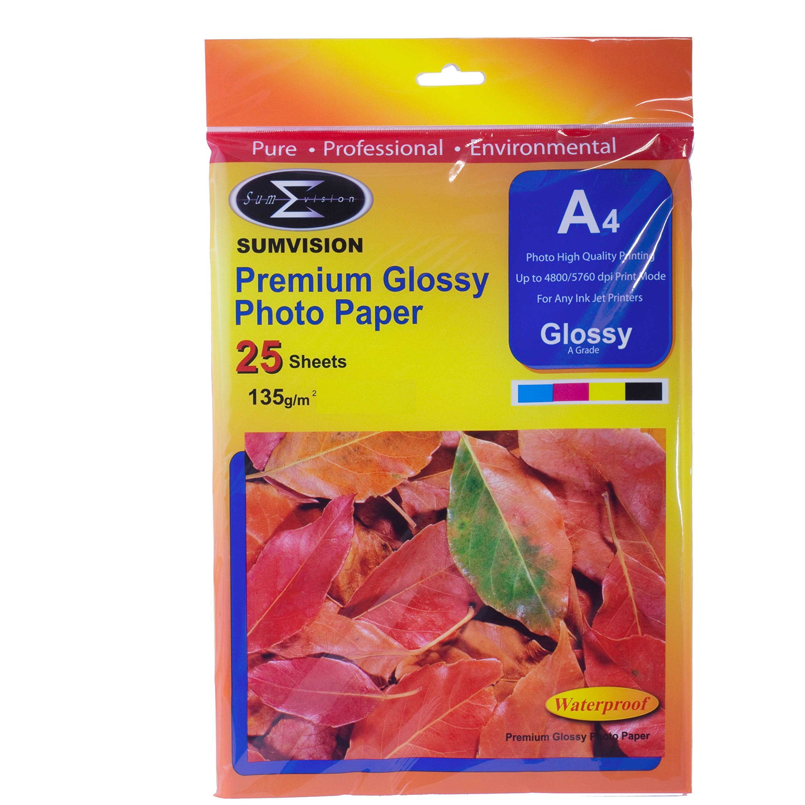 Sumvision Photo Picture Photographic A4 135gm Glossy Photo Paper Premium Professional Gloss Finish Inkjet Printable Photo Paper 25 Sheet Pack