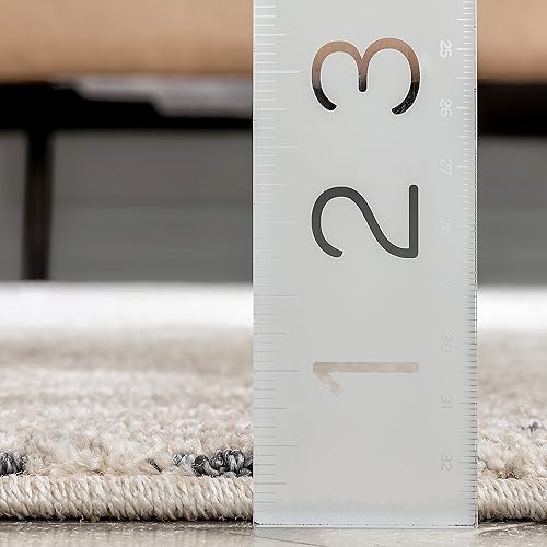 Miniatura 8 de Alfombra tejida de color beige, tribal, geométrica, de pelo alto