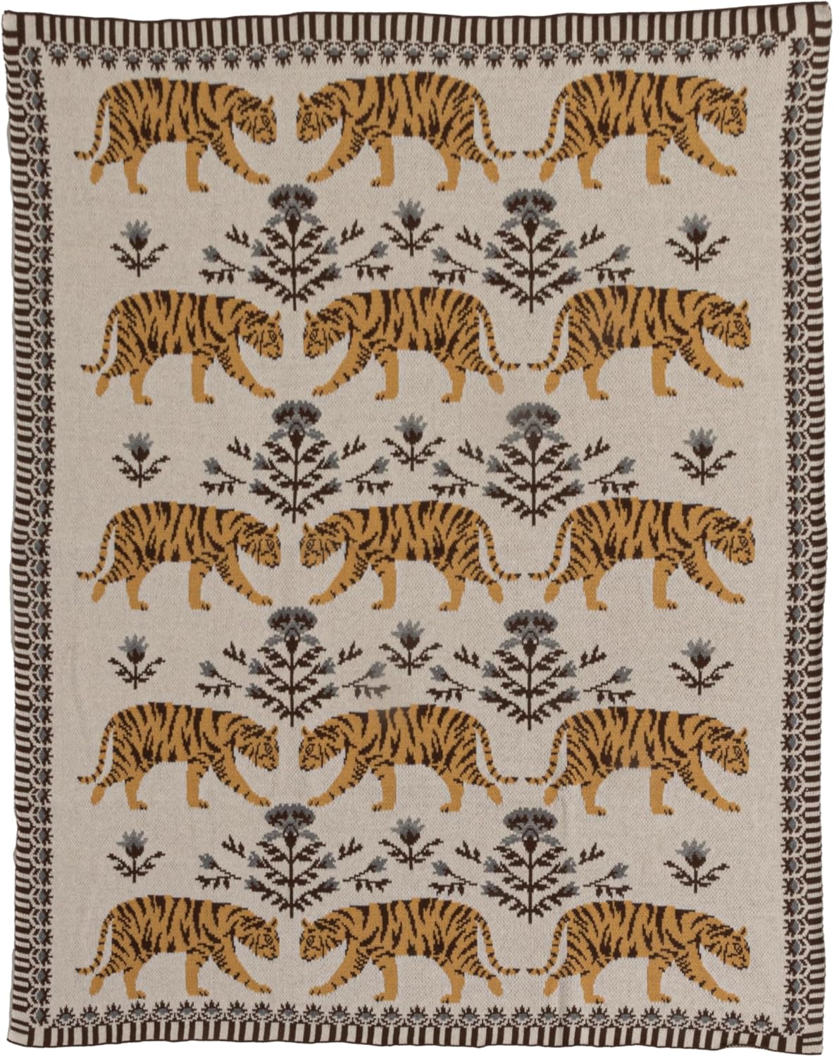Creative Co-Op Cotton Knit Baby Blanket with Tigers, Multicolor