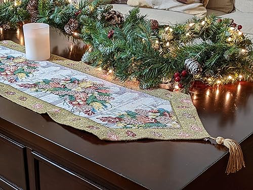 Miniatura 8 de DaDa Bedding TR-6068 - Camino de mesa tejido para fiesta navideña, 13 x 67 pulgadas, diseño floral
