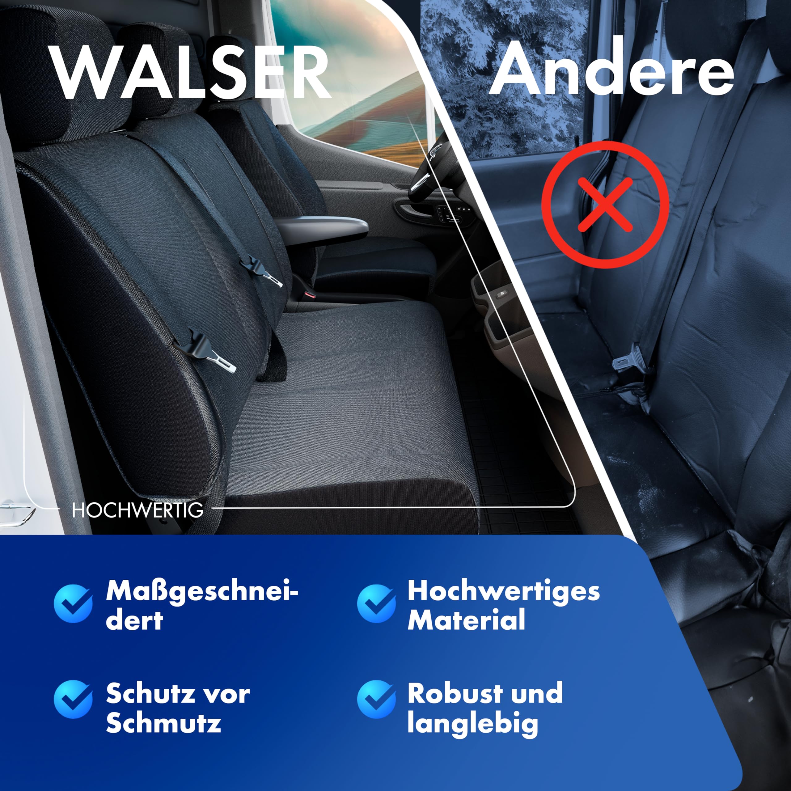 WALSER Transporter Sitzbezüge Kompatibel Mit Mercedes-Benz V-Klasse 447, Einzelsitz Fahrer Armlehne Innen, Sitzbezüge Aus Stoff, Sitzschoner, Sitzauflagen Set für Van
