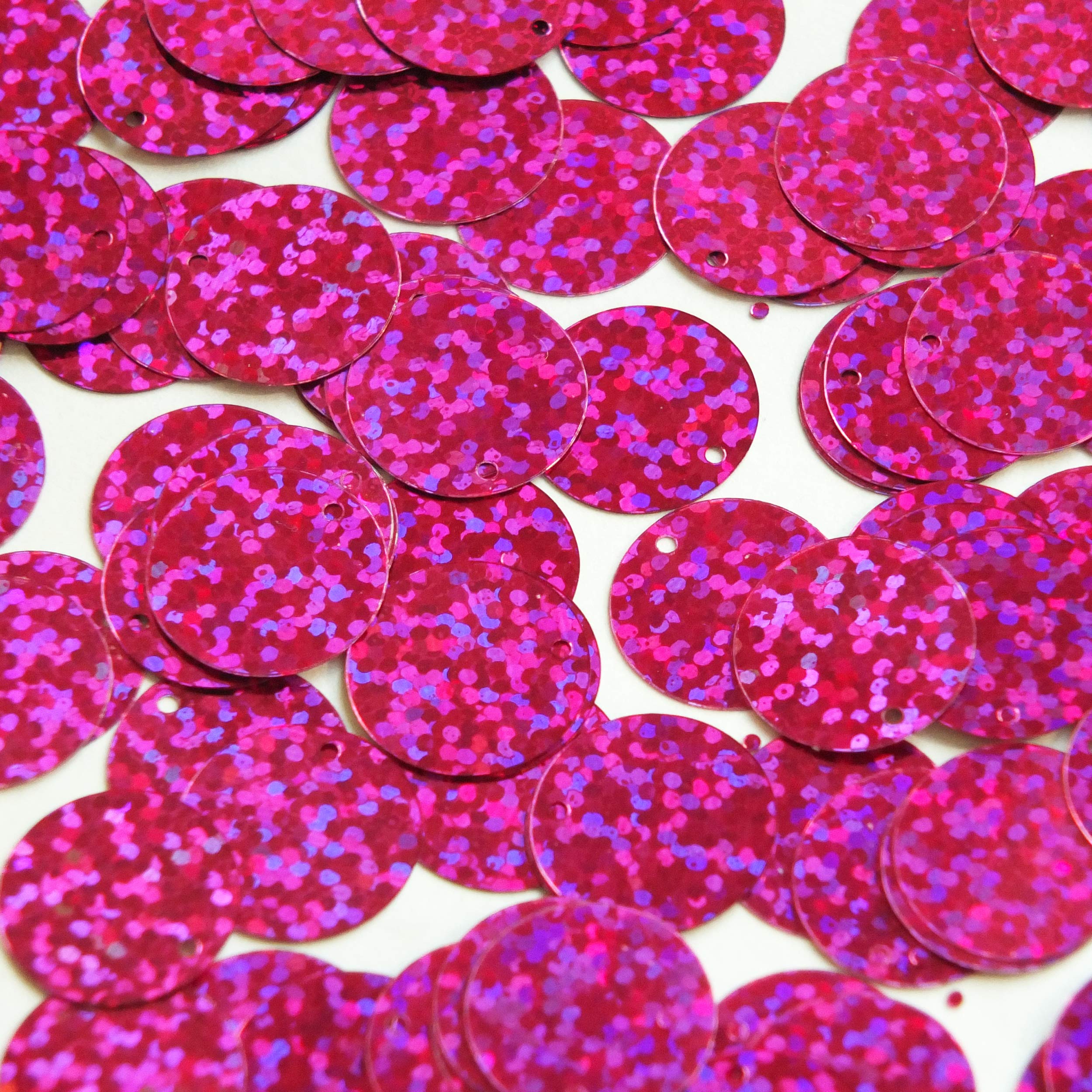 Round Flat Sequin 18mm Top Hole Fuchsia Pink Hologram Glitter Sparkle. Couture paillettes. Made in U