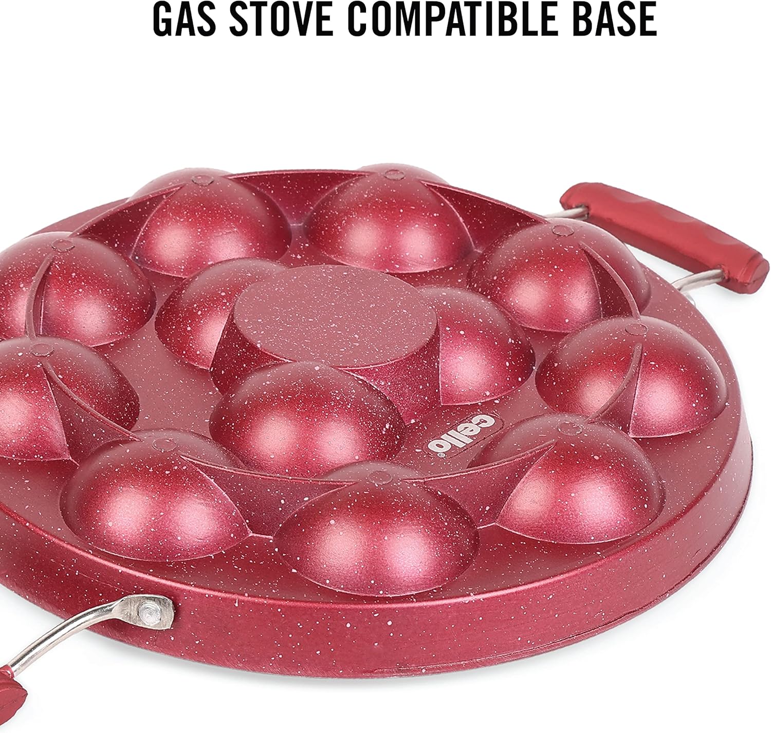 CELLO Aluminium Crown Side Handle 12 Cavity Appam, Maroon