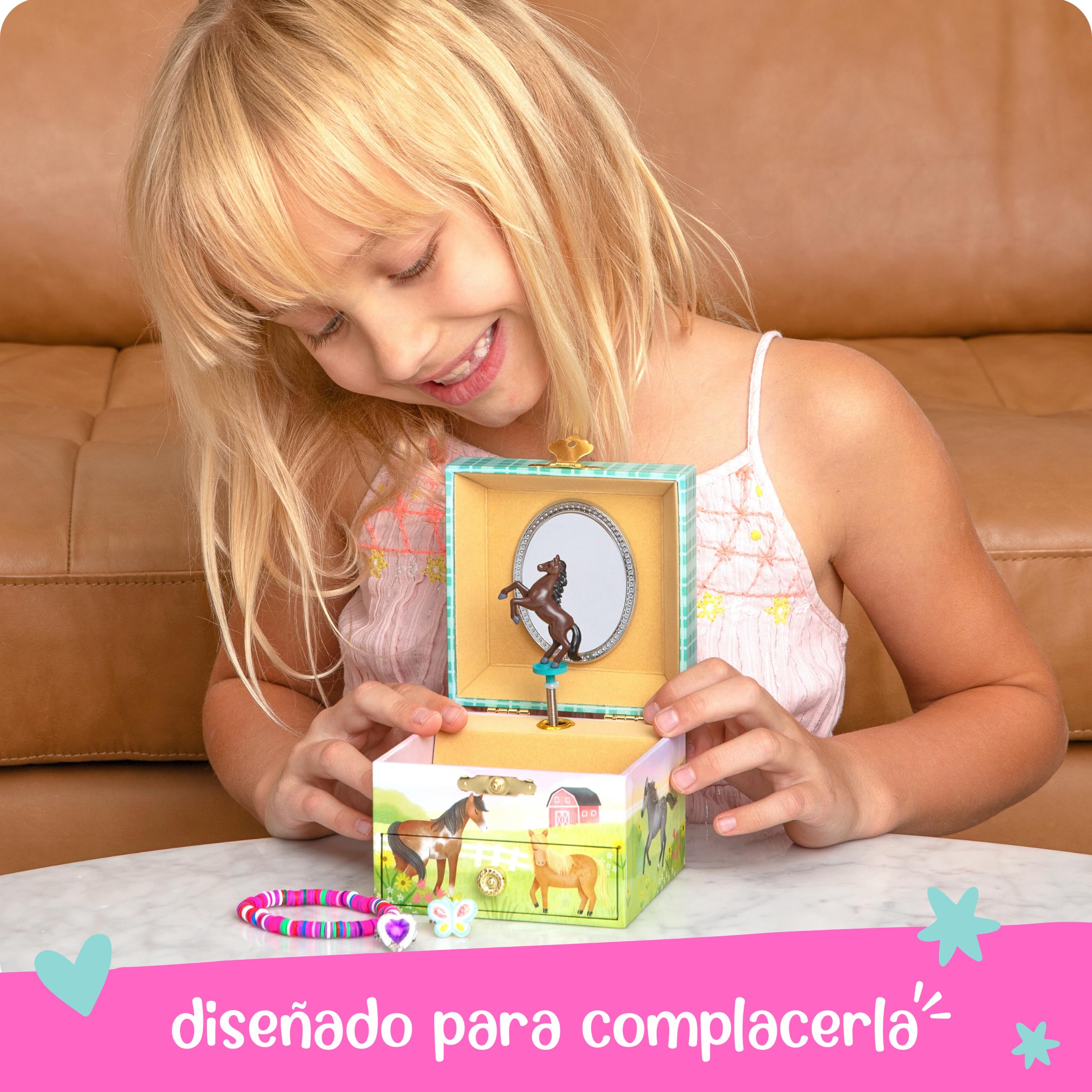 Giggle & Honey Joyero Musical para Niñas con Espejo y Cajón - Caja de Música Infantil Caballo