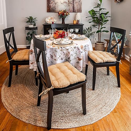 Miniatura 2 de Barnett Home Decor Cojín para Silla de Comedor de Microgamuza Camel con Lazos - 15 x 17 Tamaño Pequeño Cojín para Silla - Relleno de Espuma de