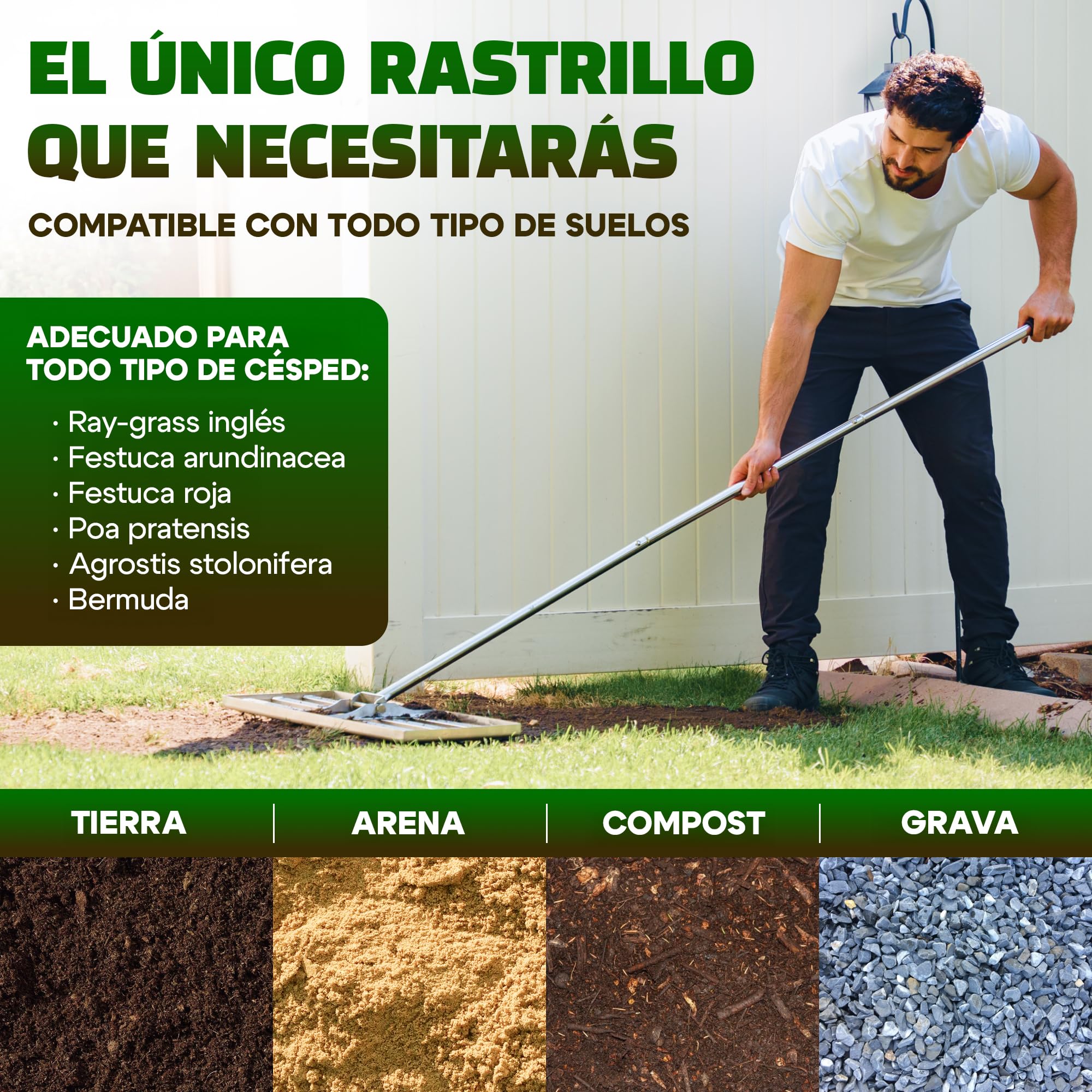 Oris Gaden® Rastrillo Nivelador Tierra 80x30cm + Escarificador Cesped