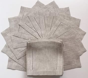 Natural Linen Cocktail Napkin-Set of 50-Linen Cloth Napkin Coasters-Ladder Hem Stitch-Super Value Bulk 50 Pack