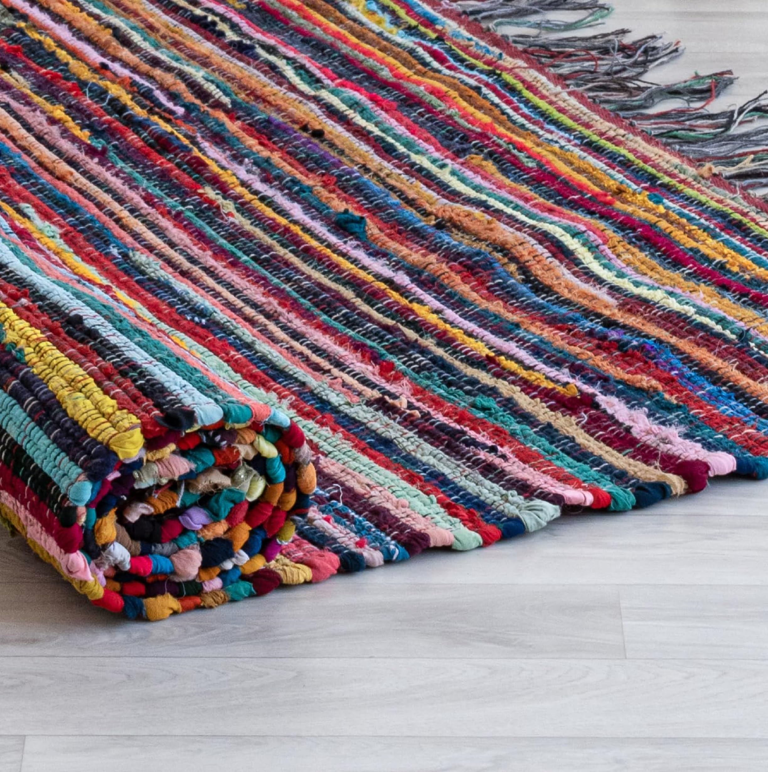 SOBAANRUG Floor Mat, Dari, Chindi Rug, for Bed Room, Living Room, Garden, Picnic, Yoga, Beautifully Design, Cotton Kitchen Mat Floor Carpet, 4.0X6.0 Feet., Multicolour.