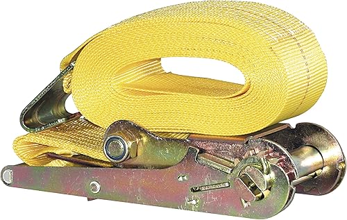 Buyers Products RS132715F - Correas de amarre de trinquete de 3 pulgadas, carga de trabajo de 5000 libras, 27 pies, ganchos planos, amarillo