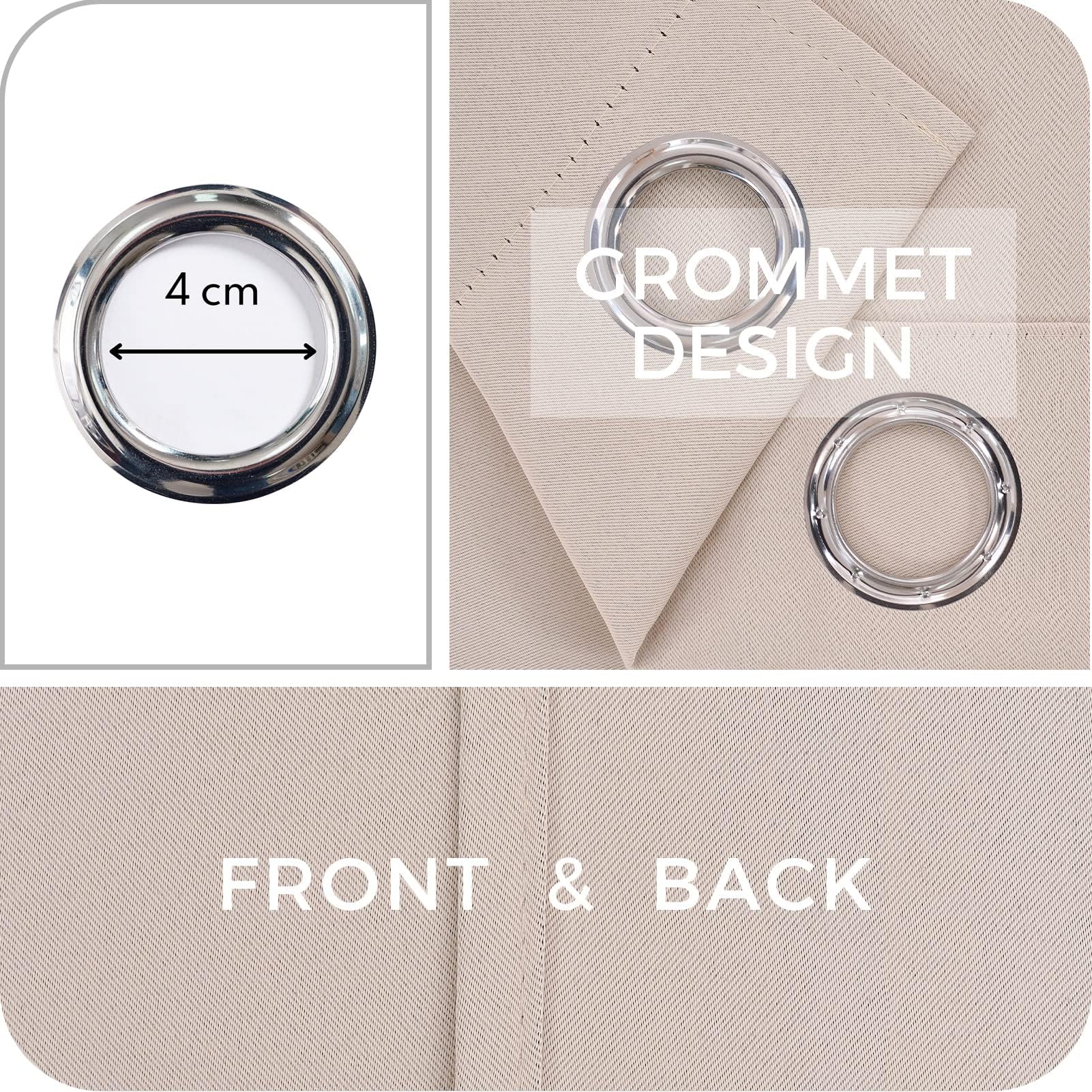 MRTREES Tenda oscurante termica anti calore, tende oscuranti termiche, isolanti anti anti freddi, con occhielli, tenda fonica anti rumore, per camera da letto, soggiorno, beige, 140 x 250 cm, 2 pezzi