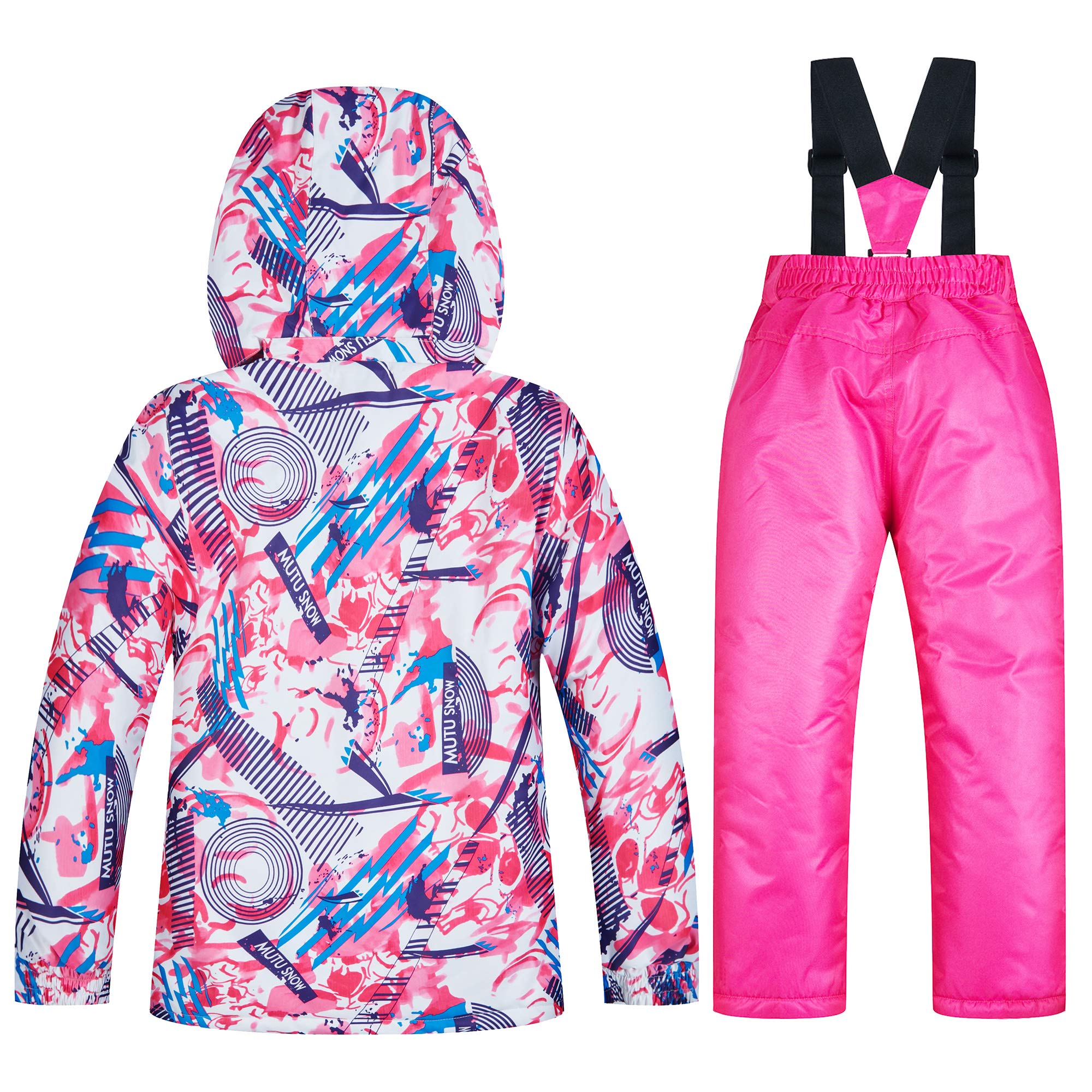 Ensemble de Ski Enfant Fille Garçon Veste de Ski Snow avec Salopette Matelassé Combinaison de Ski Neige Snowboard Imperméable Coupe-Vent