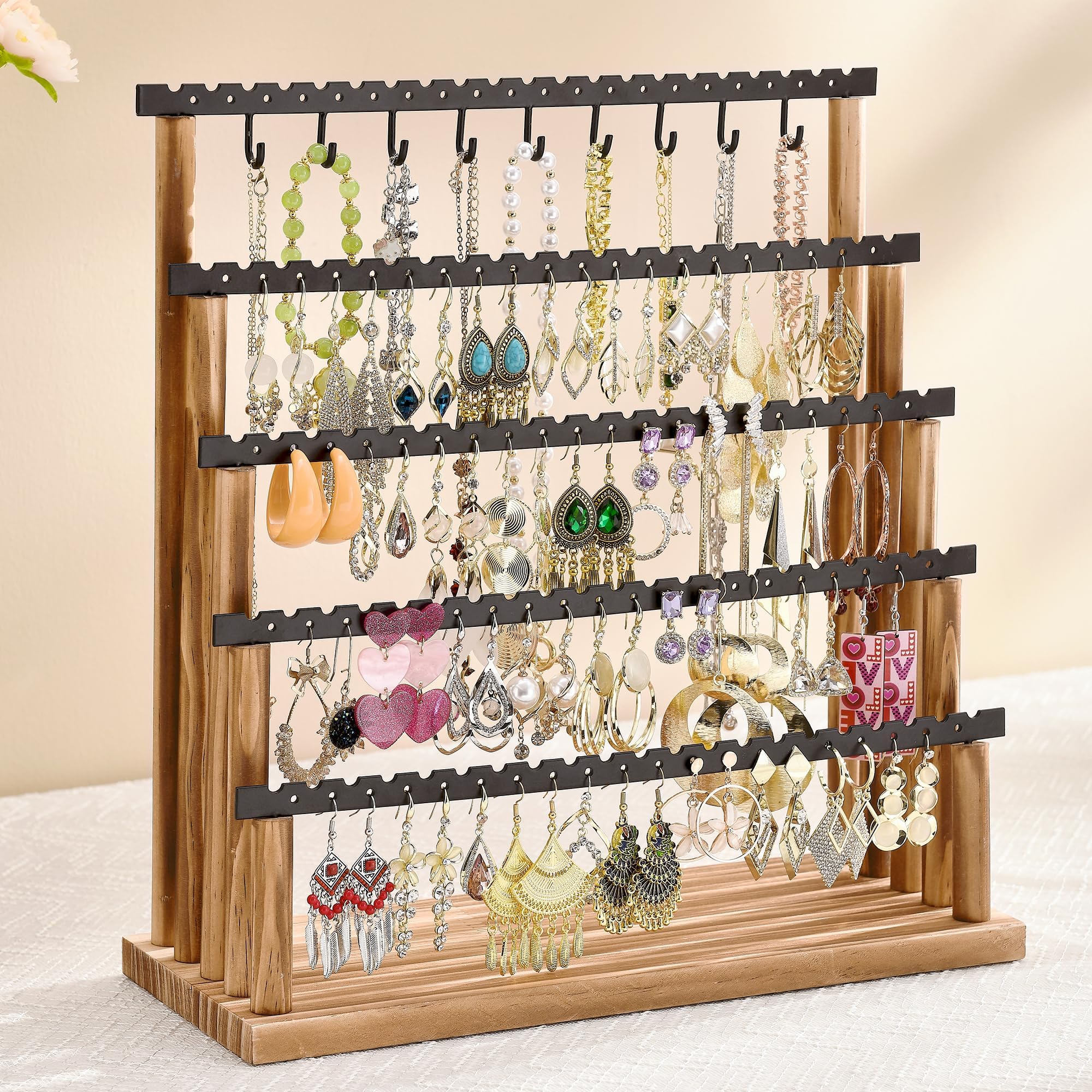 Amazon.com: Poyilooo Earring Organizer Stand, Rustic Wood Earring ...