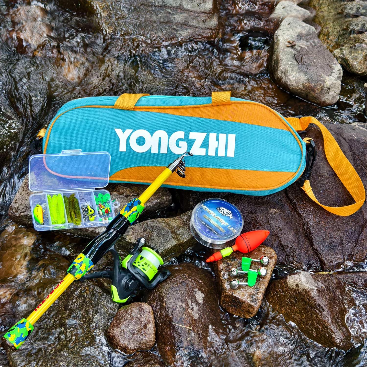 Canne à pêche pour Enfants Sougayilang, Canne à pêche télescopique Portable et Combo de Moulinet, avec leurres de Sac de pêche à la moulinette pour Filles et garçons