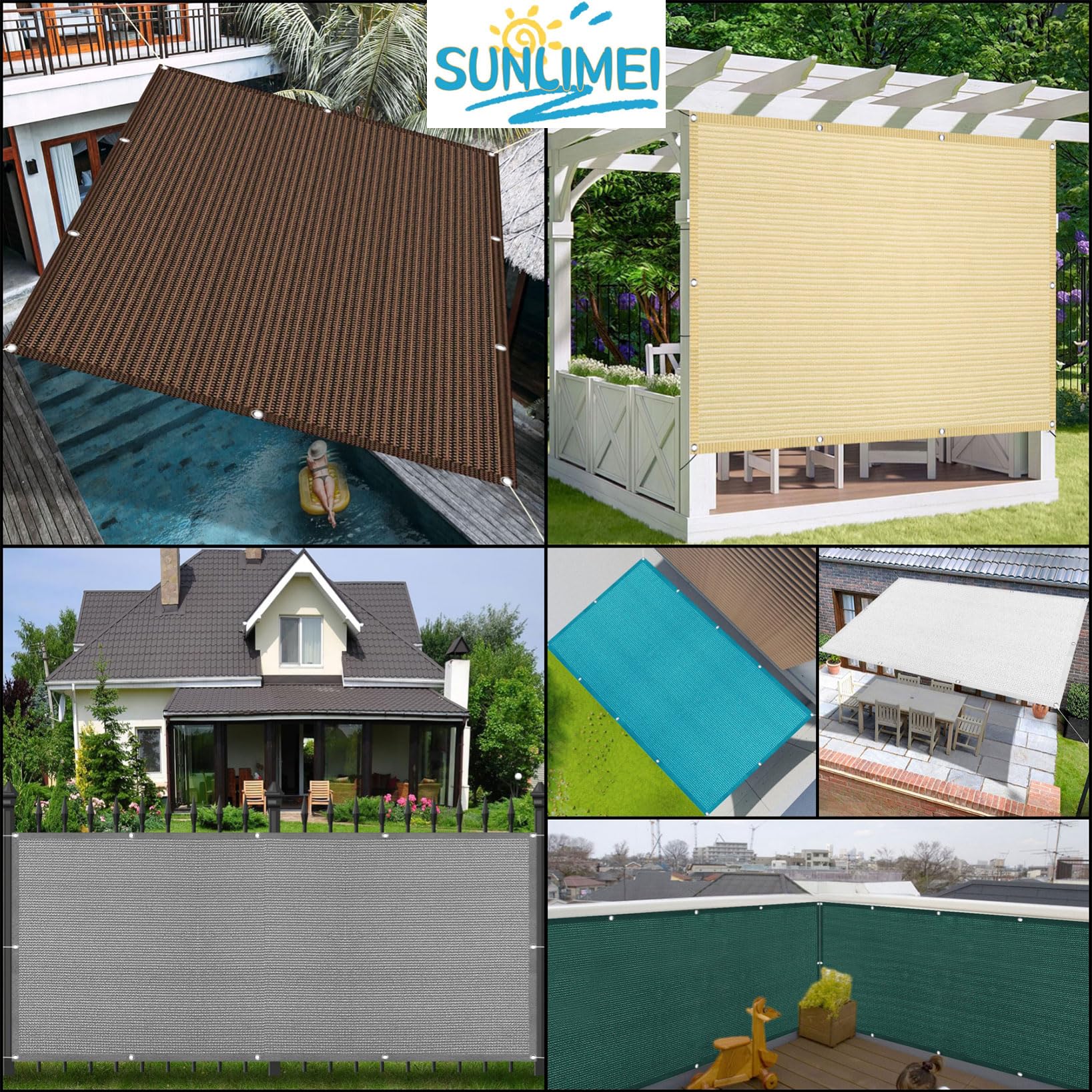 Sunscreen Awning Canopy 80 x 800 cm 95% UV Block Breathable Rectangular Canopy Shade Cover Sunscreen with Eyelets, Free Ropes for Patio, Backyard, Swimming Pool, brązowy