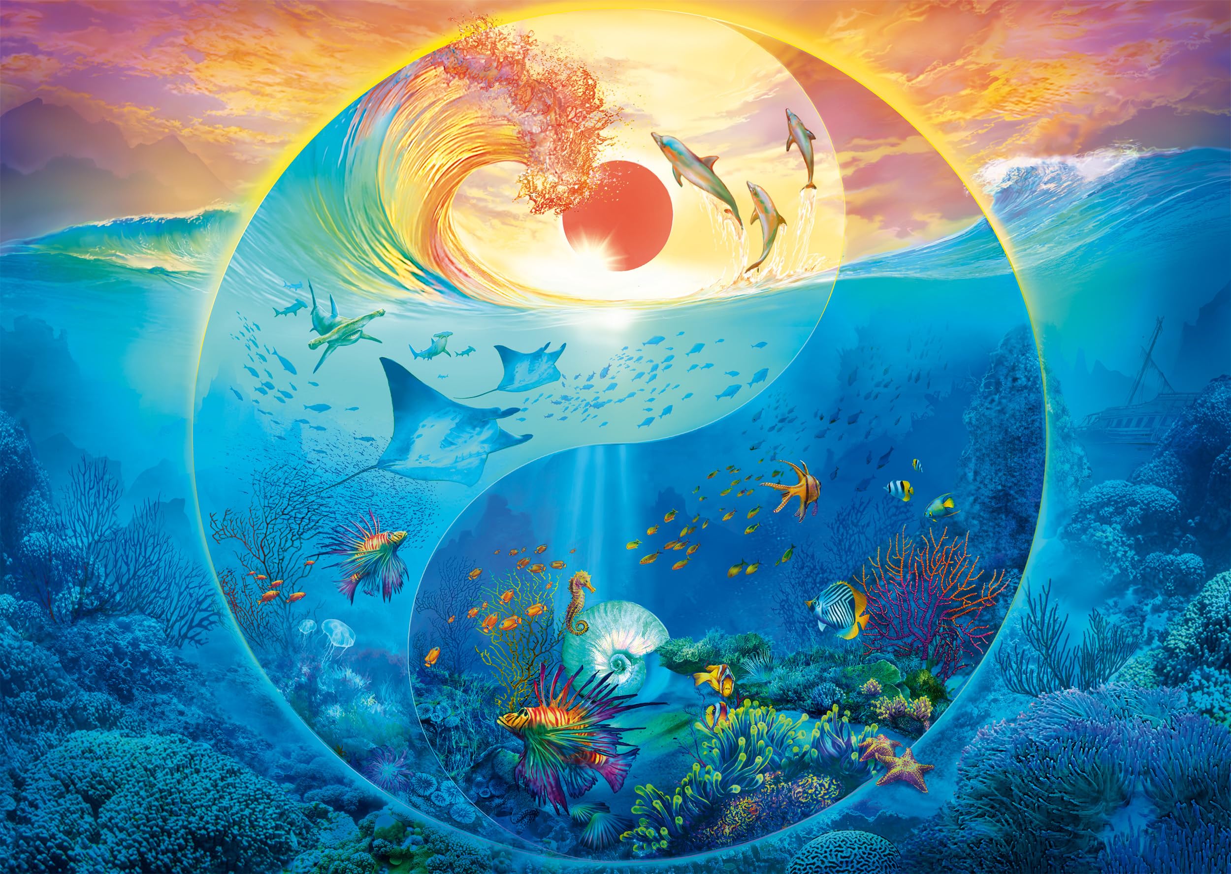 Schmidt Spiele 58594 Yin & Yang, In the Realm of Marine Animals, Silvia Christoph, 1000 Piece Puzzle