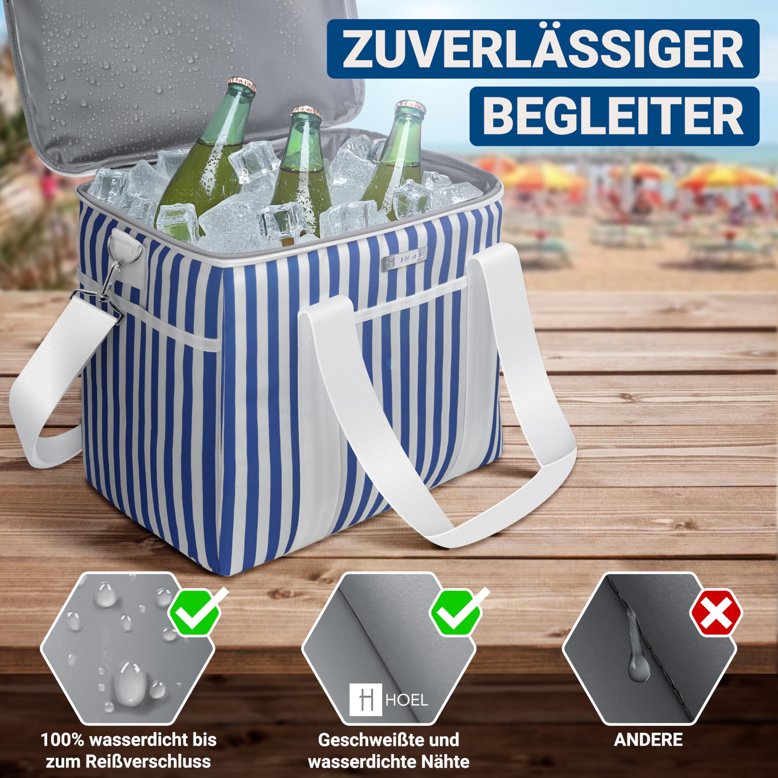 HOEL Kühltasche 20L 30L faltbar isoliert wasserdicht auslaufsicher Thermotasche Lunchtasche