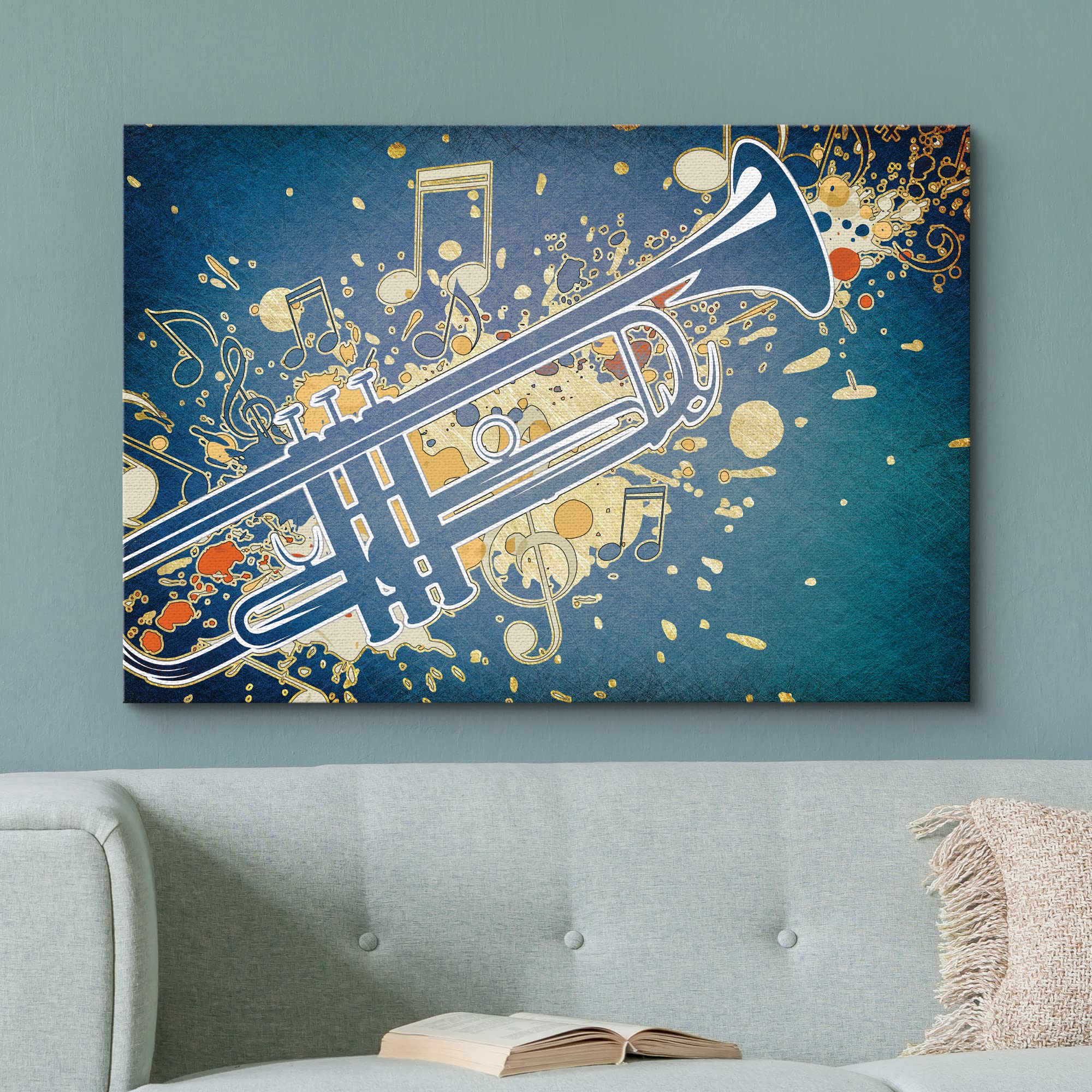 アート・デザイン・音楽 MusicMinus OneTrumpet Intermediate Level Amazon.com: wall26 - Trumpet Surrounded by a Splatter of Music