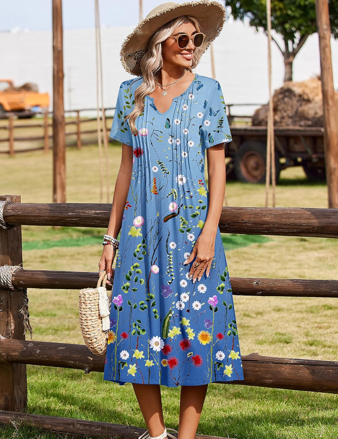 Zeagoo Summer Dresses for Women 2026 Casual Short Sleeve Aline Midi Dress with Pocket Flowy Pleated Tshirt Beach Sundress - Image 5