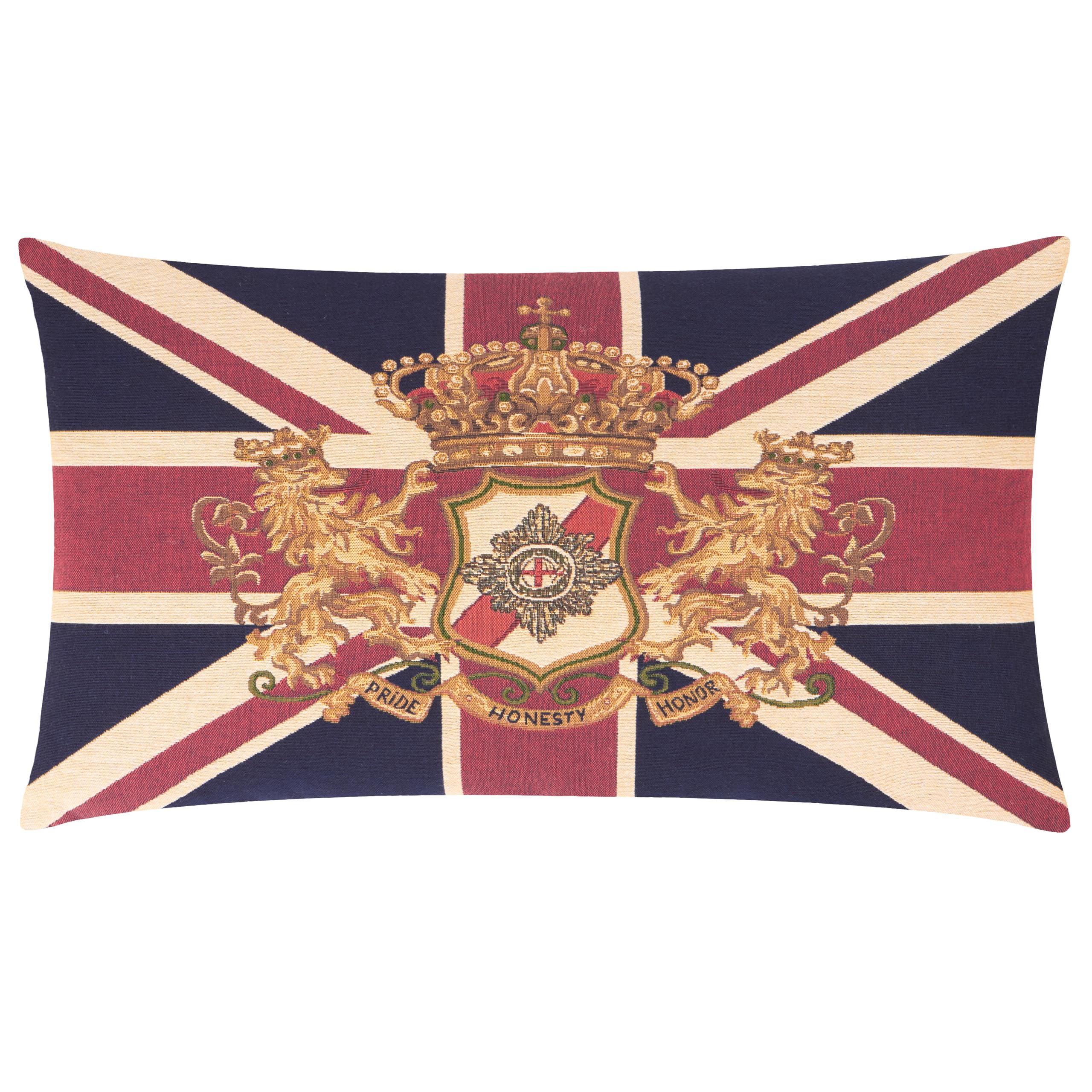 furn. Evans Lichfield Union Jack Lion Crest Polyester Filled Cushion – British Heritage Traditional Patriotic Decorative Pillow (Multicoloured – 65x45cm)