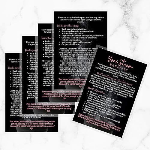 Miniatura 5 de Boutique Marketing LLC Yoni Steam Benefits FAQ Tarjetas de información  Paquete de 30 guía del cliente de 4 x 6 pulgadas que combina con formularios