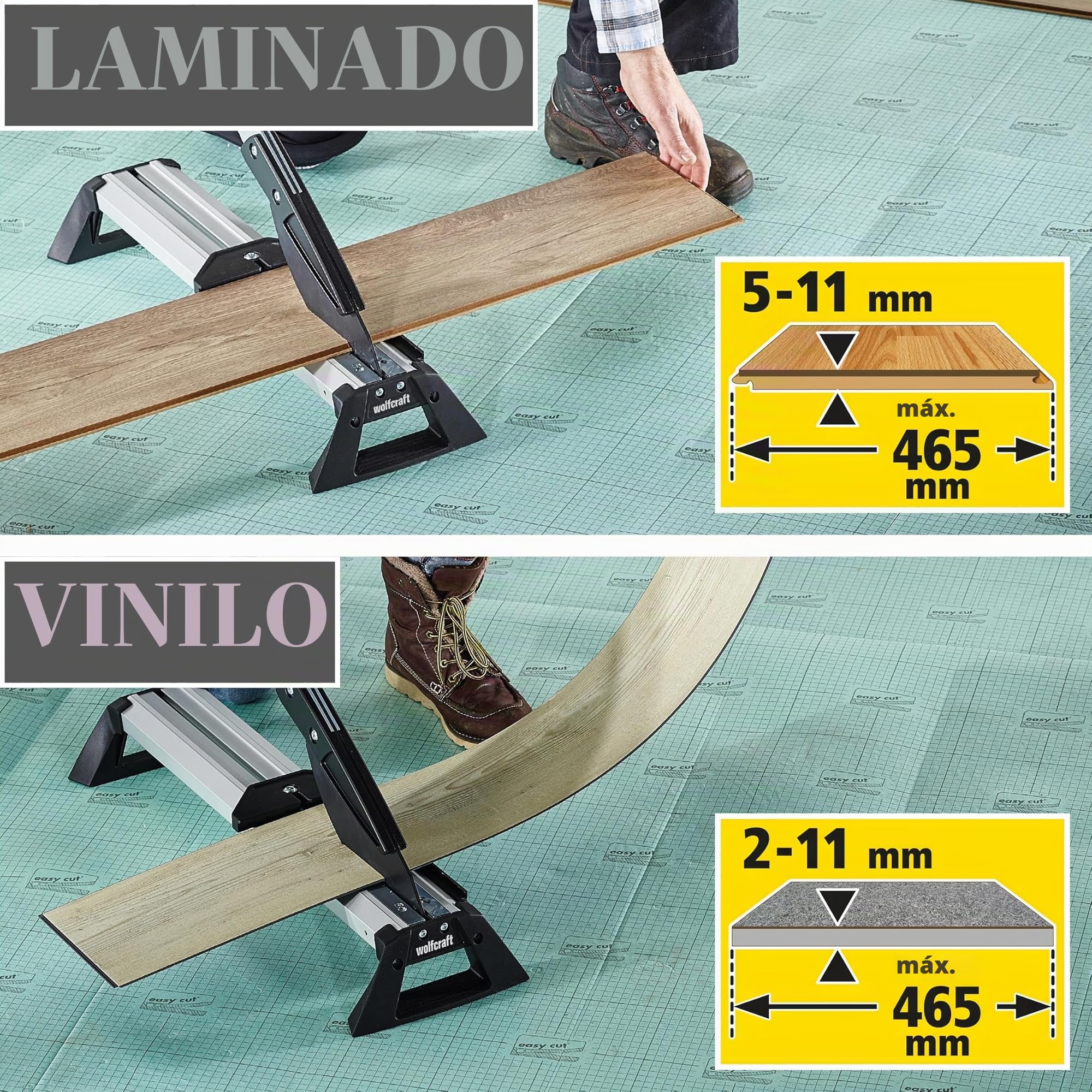 wolfcraft Juego de proyecto "Transferencia de ángulos y corte de laminado" I 8658000 I Cortadora para vinilo (max 6 mm, laminado VLC 800 (max 11 mm) + Falsa escuadra para medir y transferir ángulos