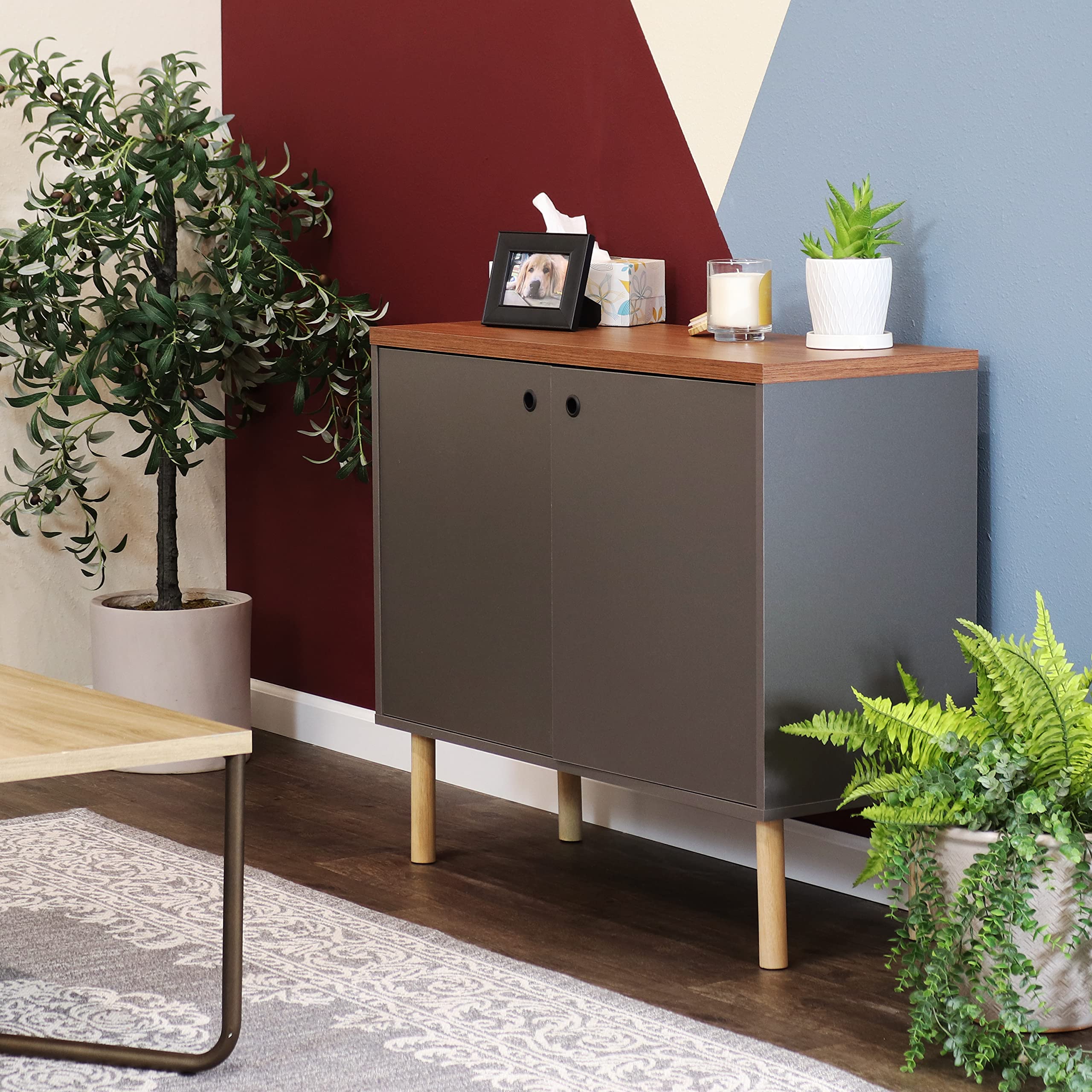 Amazon.co.jp: Sunnydaze ミッドセンチュリーモダン2ドアアクセント