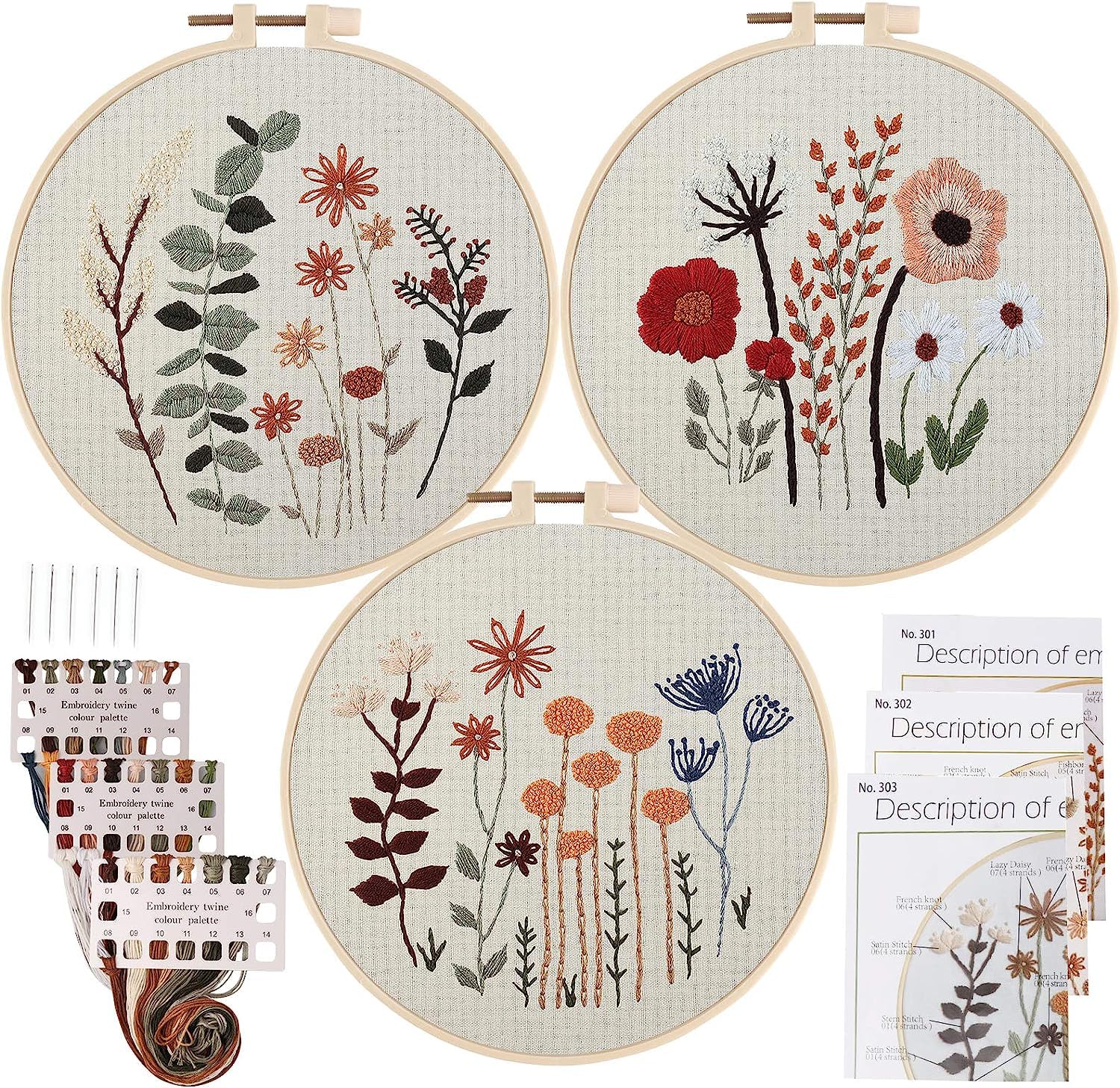 6 Pièces Point De Croix Starter Kit, Kit De Démarrage De Broderie Adulte Débutant. Comprend Un Tissu à Broder à Motifs, Des Fils De Couleur, Des Aiguilles, Un Cerceau Et Des Instructions