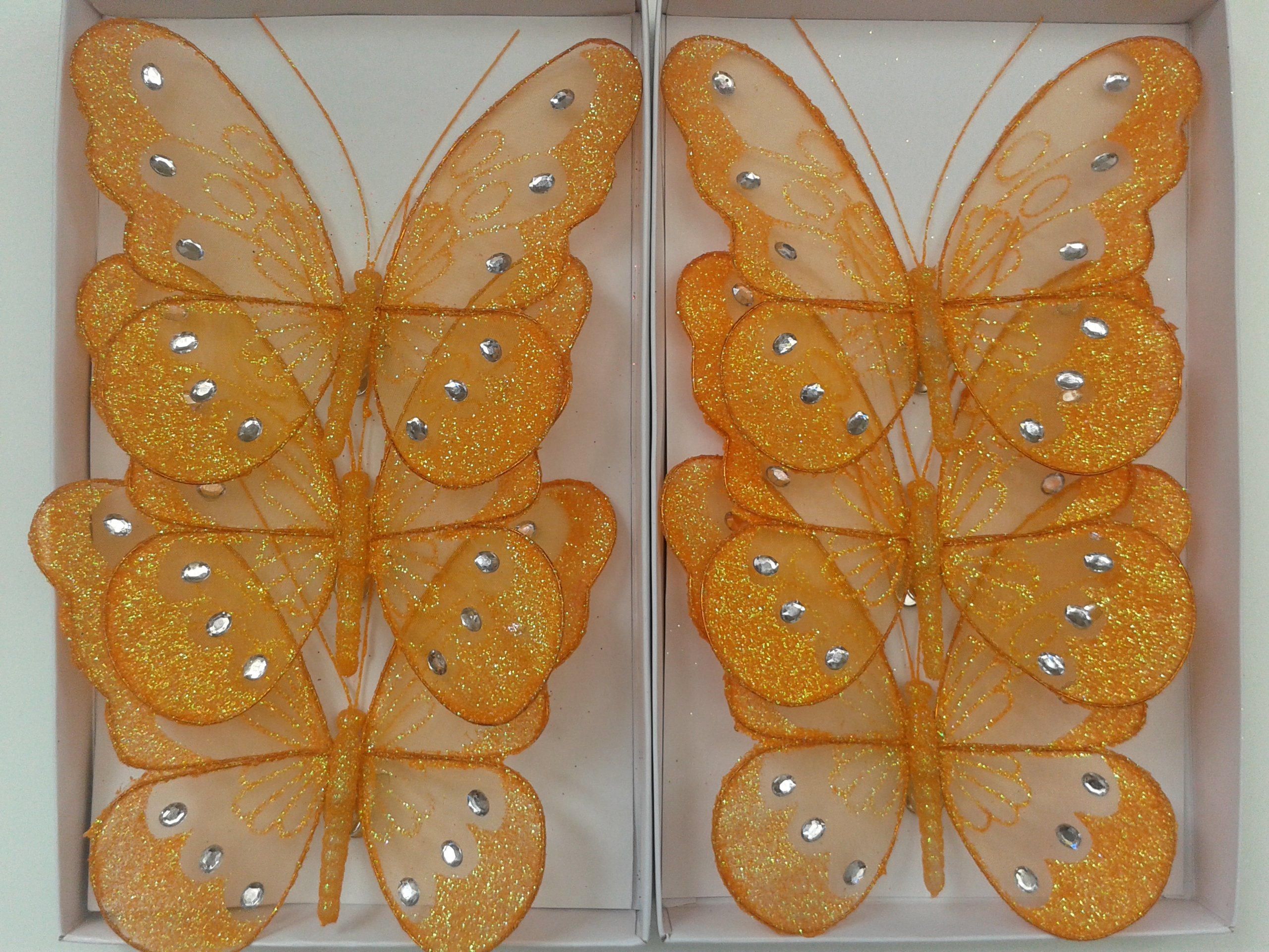 Glitter Mesh Butterflies 18cm x6 (Orange)