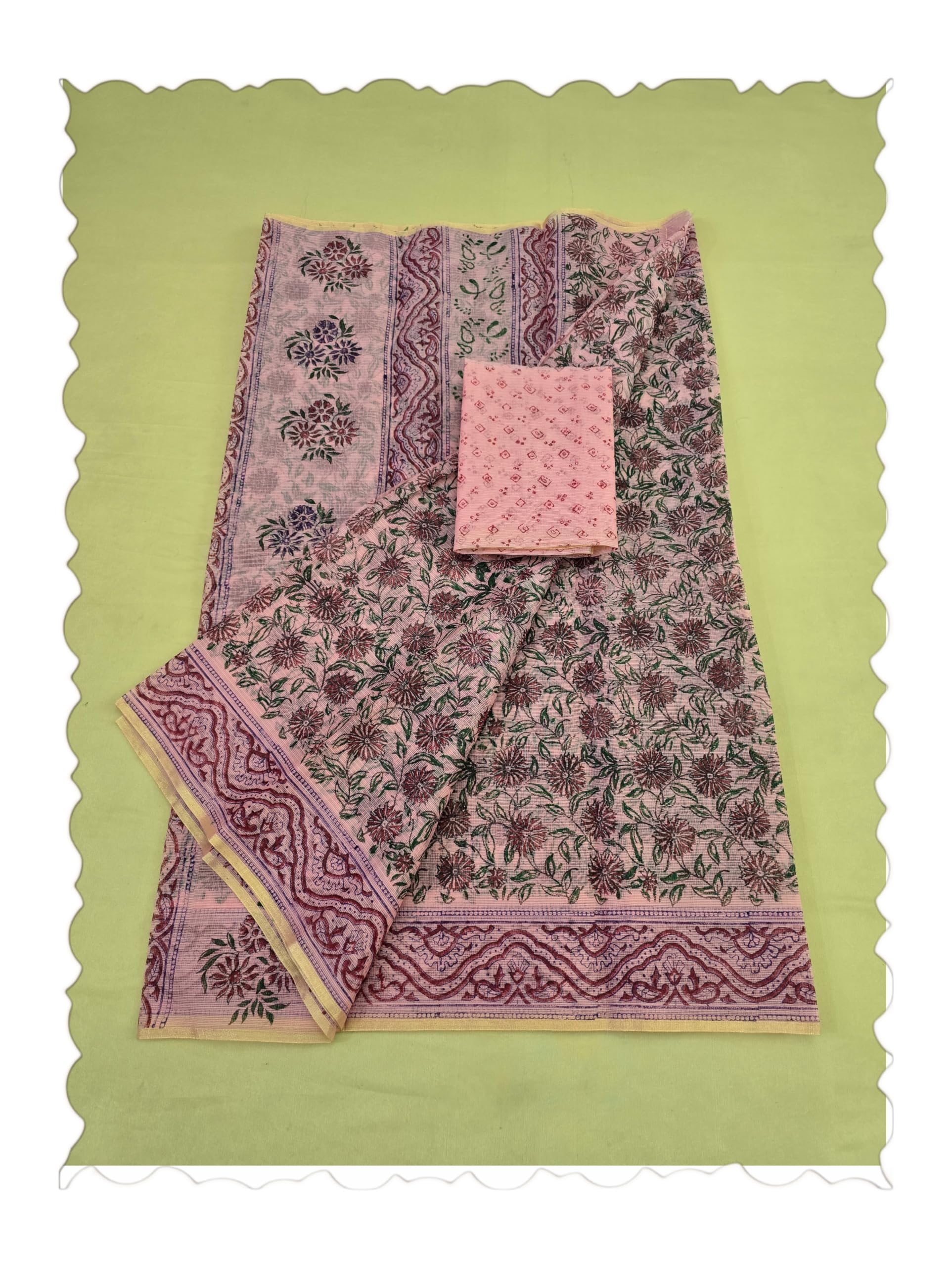 Kota Doria Hand Block Print Saree for Women | Soft Lightweight Cotton Blend Traditional Saree with Unstitched Blouse Piece-picture-37