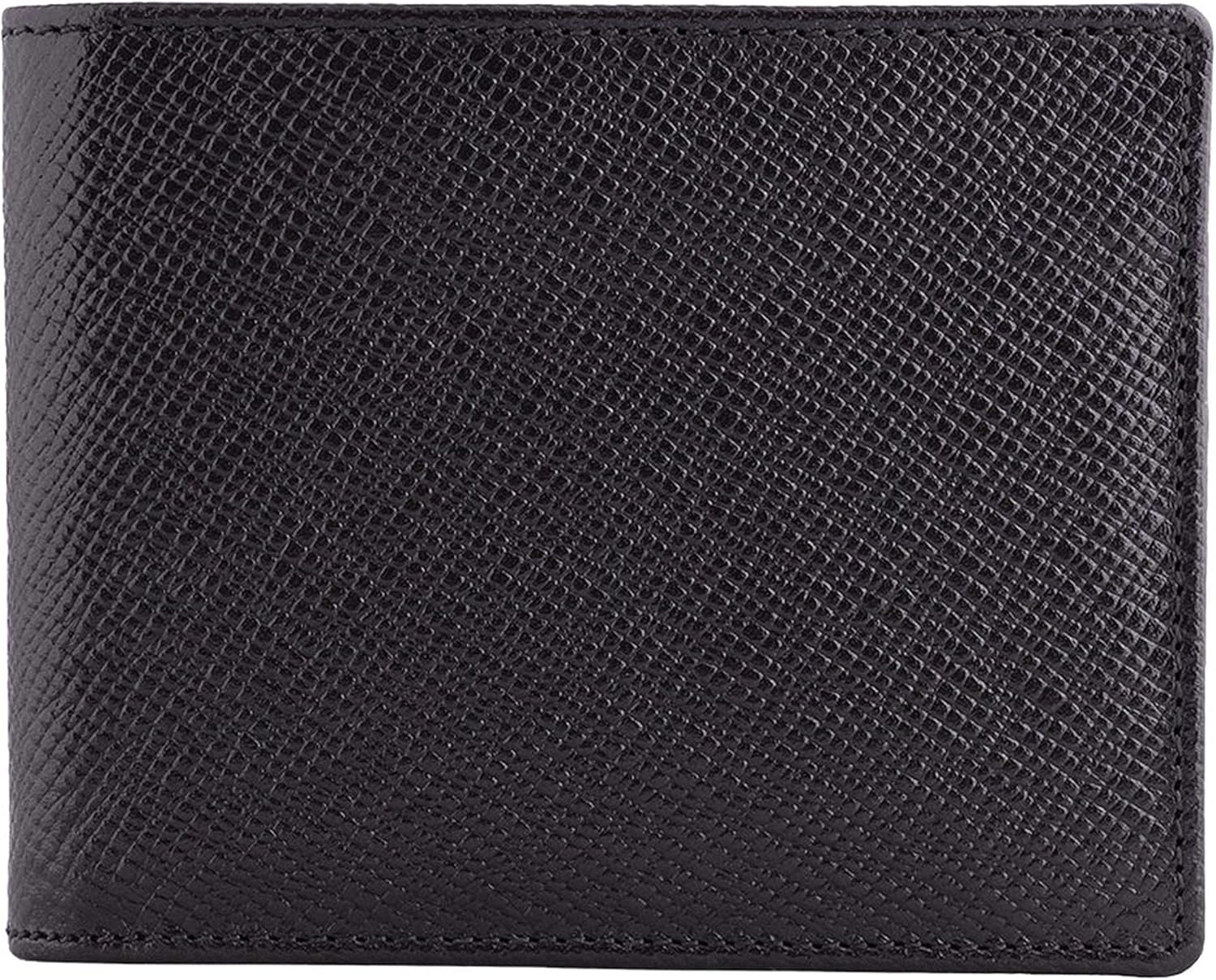DiLoro Mens Wallet Full Grain Genuine Leather Slim Minimalist Front Pocket Bifold Soft Nappa RFID Protection (Saffiano Black)
