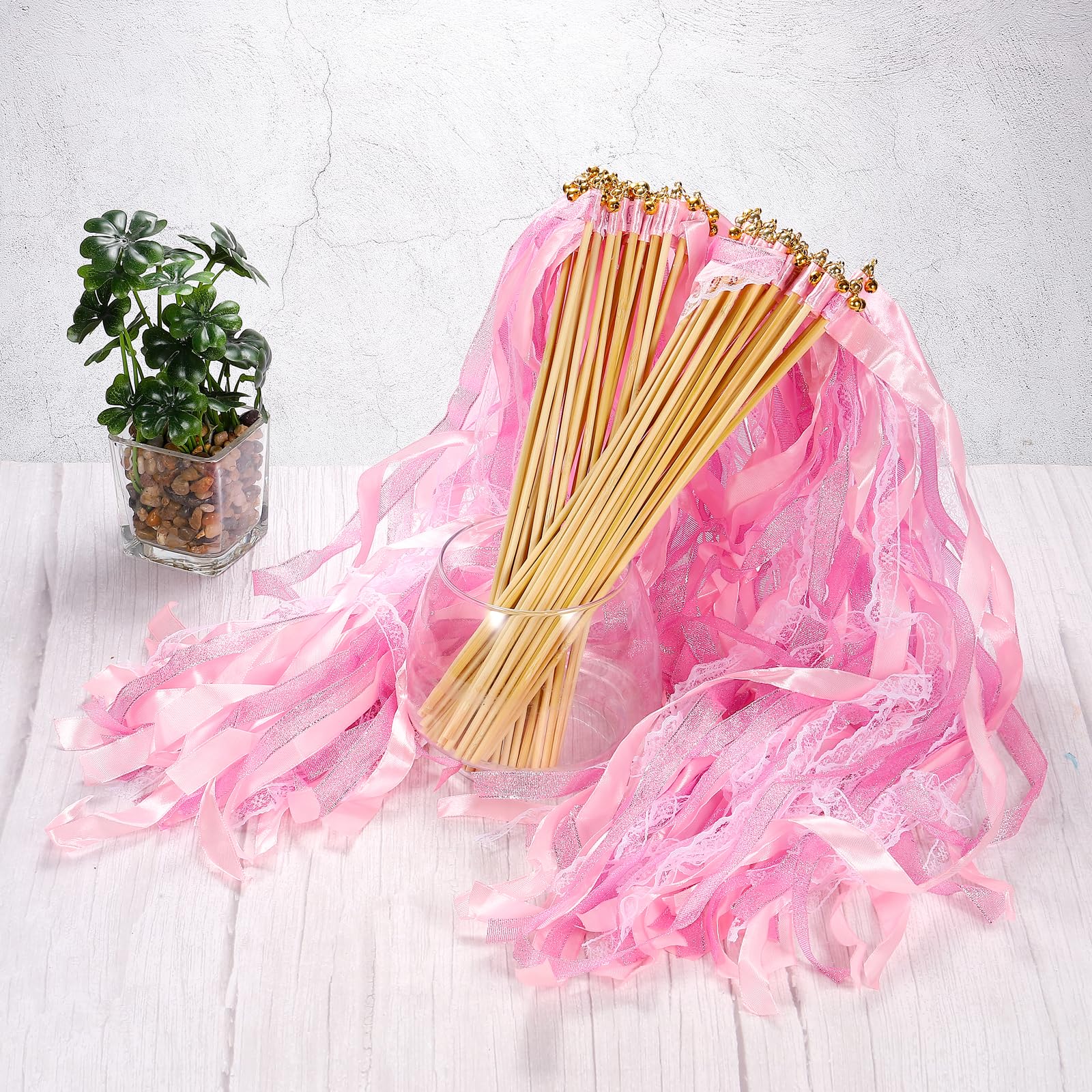 PATIKIL Nastro Bastoni Fata Bastoncini, 25pz Pizzo Seta Fata Bastone Bacchetta Invia Off Fiamme per Matrimonio Festa Compleanno Festività Celebrazione, Fucsia/Arancione