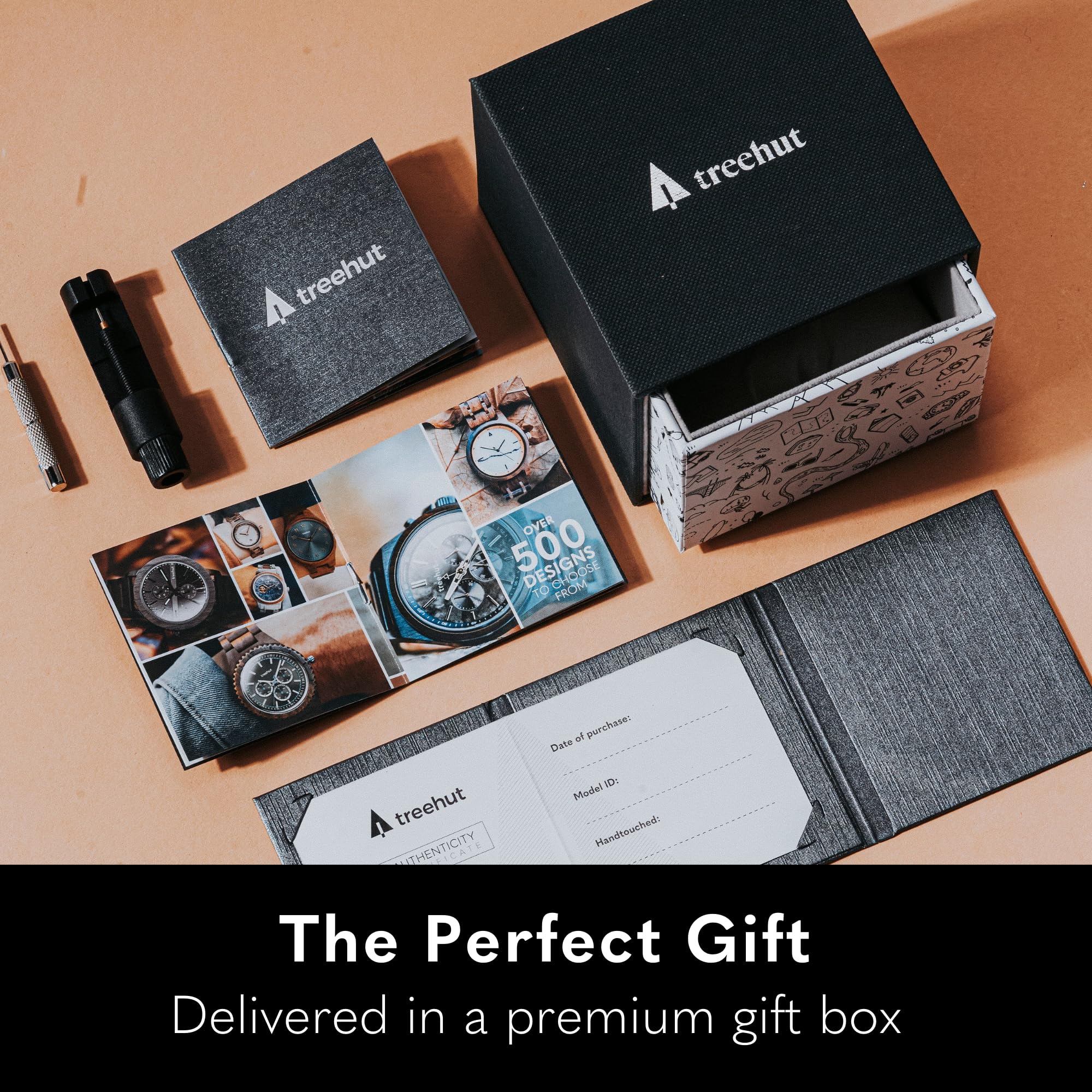 Treehut Wooden Watch for Men with Wooden Strap and Gift Box, Stainless Steel Clasp & Silver Hands – Japanese Quartz Analog Watch with Date – Wrist Watch Made from Real Wood Great Gifts for Men