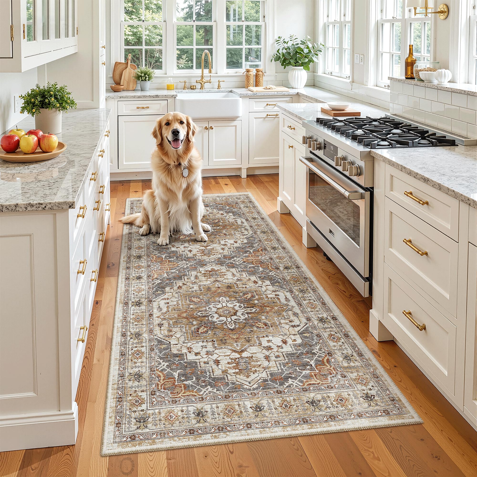 Photo 1 of Madane Washable Runner Rug 3x6 Runners for Hallways Non Slip, Turmeric/Grey