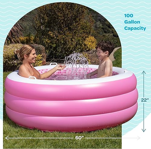 Miniatura 3 de Piscina redonda inflable con suelo acolchado inflable, portavasos, asas y drenaje, piscina redonda grande de 60 x 22 pulgadas de profundidad,