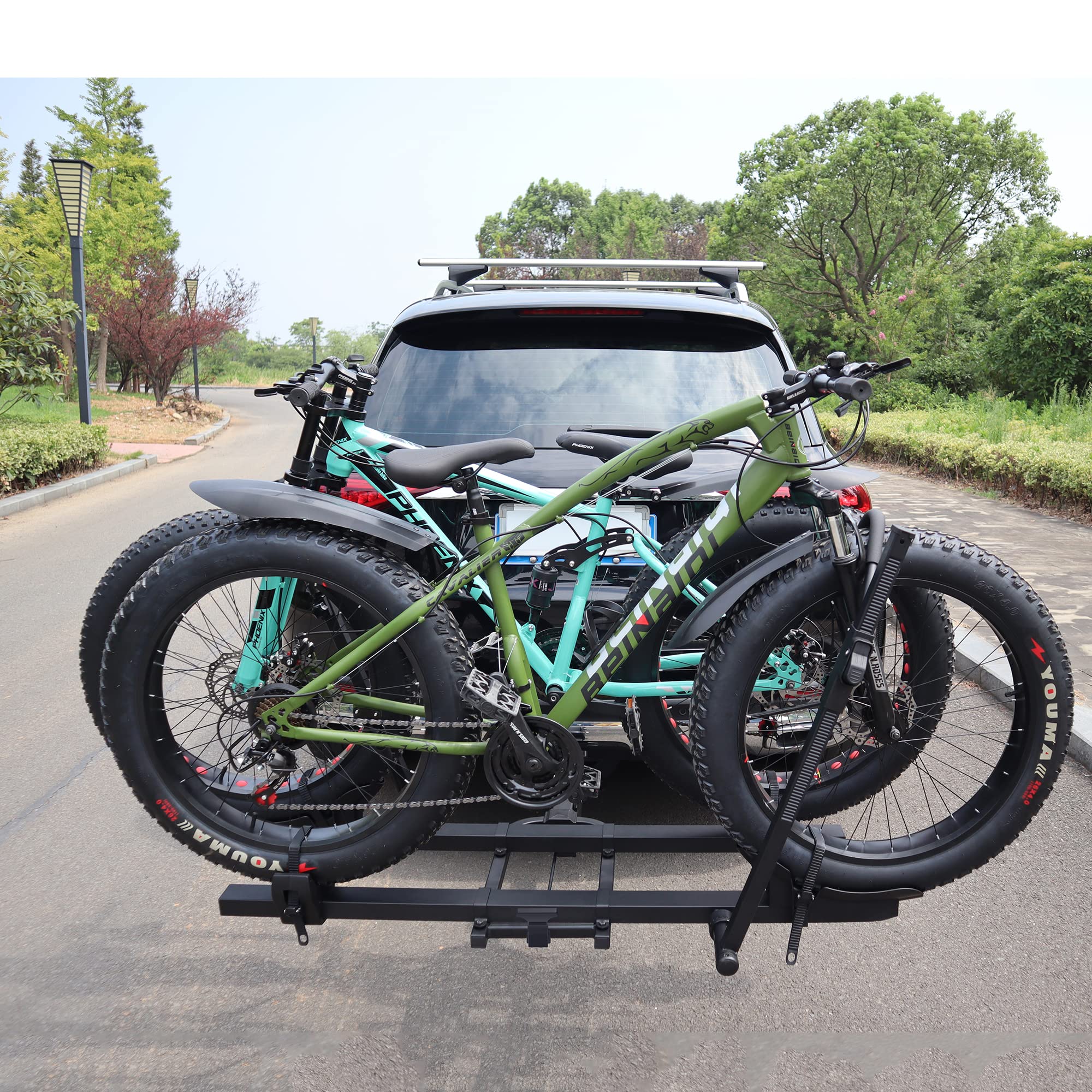 Banehes Hitch Bike Rack, 2-Bike Foldable Hitch Mount Racks for Standard, Fat Tire and Electric Bike, Smart Tilting Bicycle Rack for SUVs Cars Trucks with 160 Lbs Capacity, 2-inch Receiver