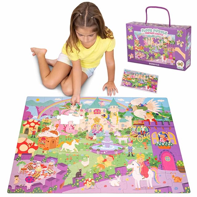BONNYCO Puzzle Niños XXL de Castillo Fantasía con 48 Piezas Grandes y Guía