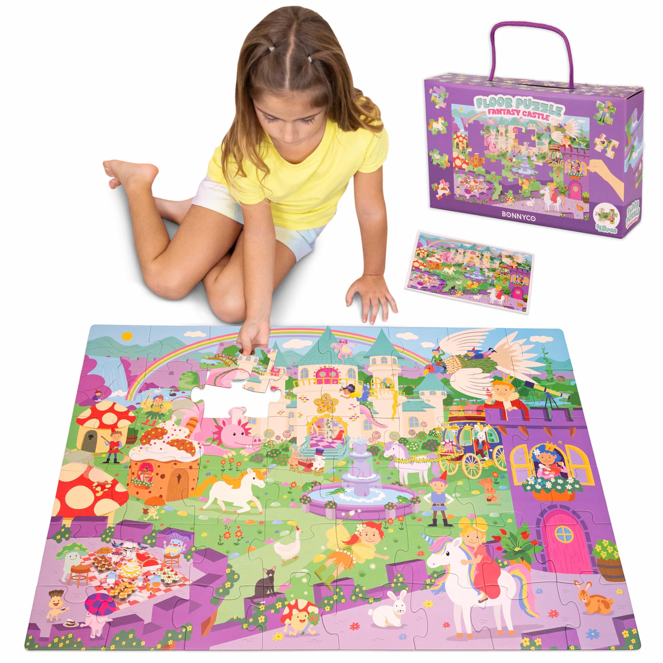 BONNYCO Puzzle Niños XXL Castillo de Fantasía con 48 Piezas Grandes. Rompecabezas Gigante Infantil de 92 x 62 cm, Regalos para Niñas y Niños. Juguetes Educativos 2 a 8 Años