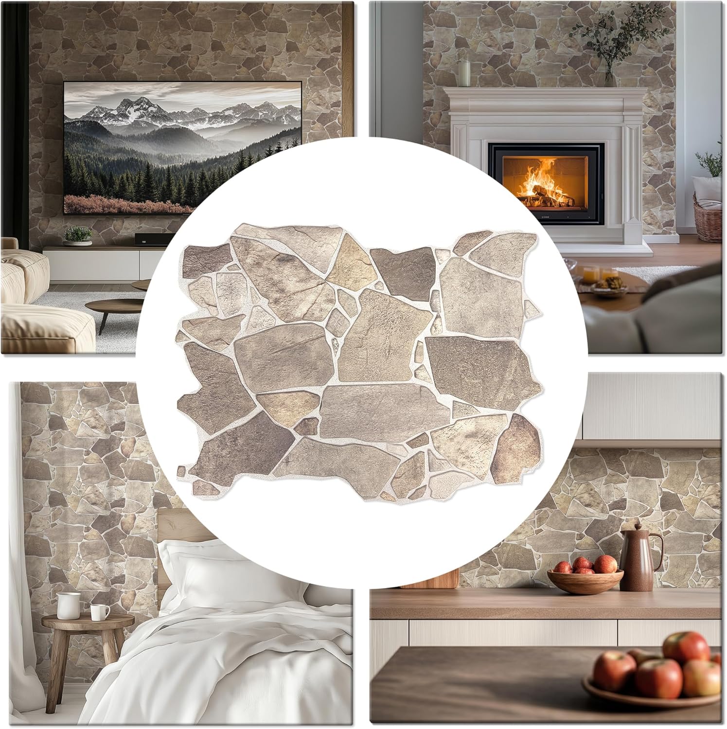 CONCORD WALLCOVERINGS TM Retro-Art 3D Faux Stone Wall Panels, Pack of 8, Beige Brown Wild Boulder, Lightweight PVC Sheets 17.5" x 23.75" (44.5 cm x 60.3 cm), Rock Tiles - Covers 23.09 Sq Ft (2.13 m2)