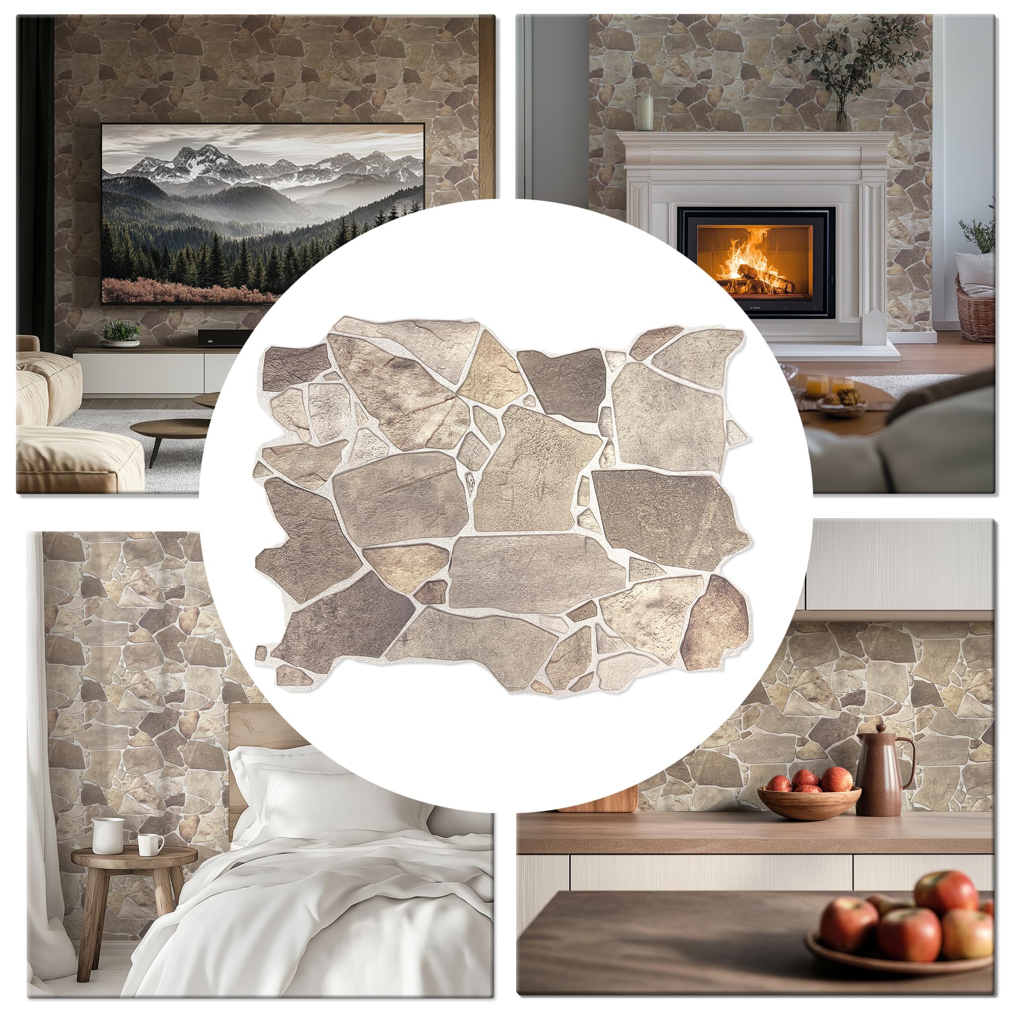 CONCORD WALLCOVERINGS ™ Retro-Art 3D Faux Stone Wall Panels, Pack of 20, Beige Brown Wild Boulder, Lightweight 17.5" x 23.75" (44.5 cm x 60.3 cm) PVC Sheets, Rock Tiles - Covers 57.7 Sq Ft (5.3 m2)